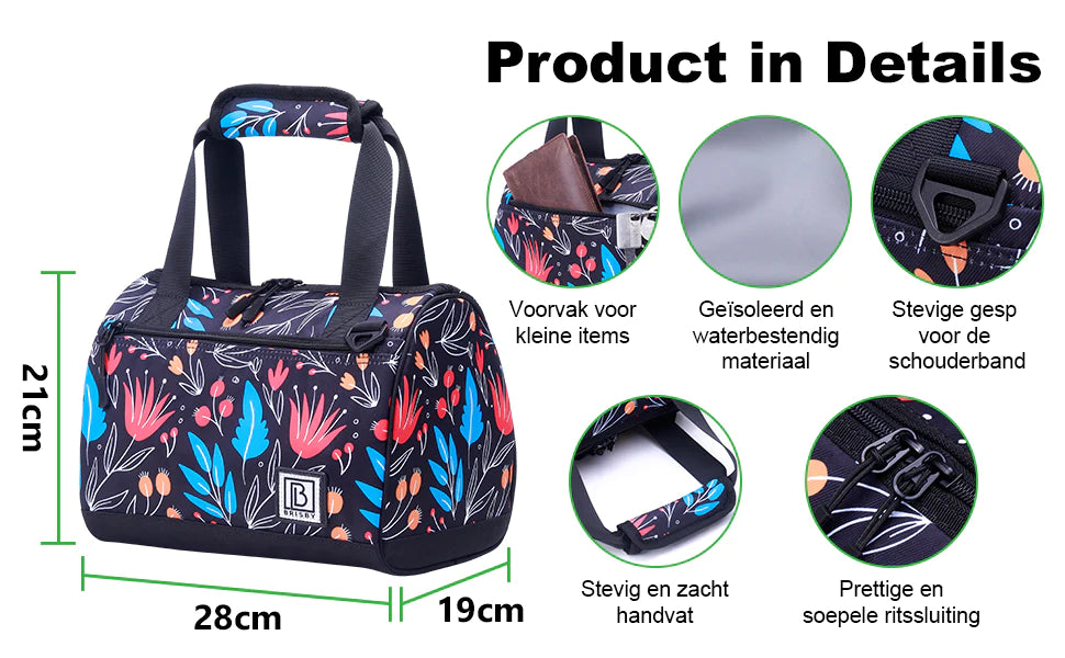 Koeltas 10L night flower - Lunchtas - 4-laags geïsoleerd - 2 gratis koelelementen - incl. schouderband