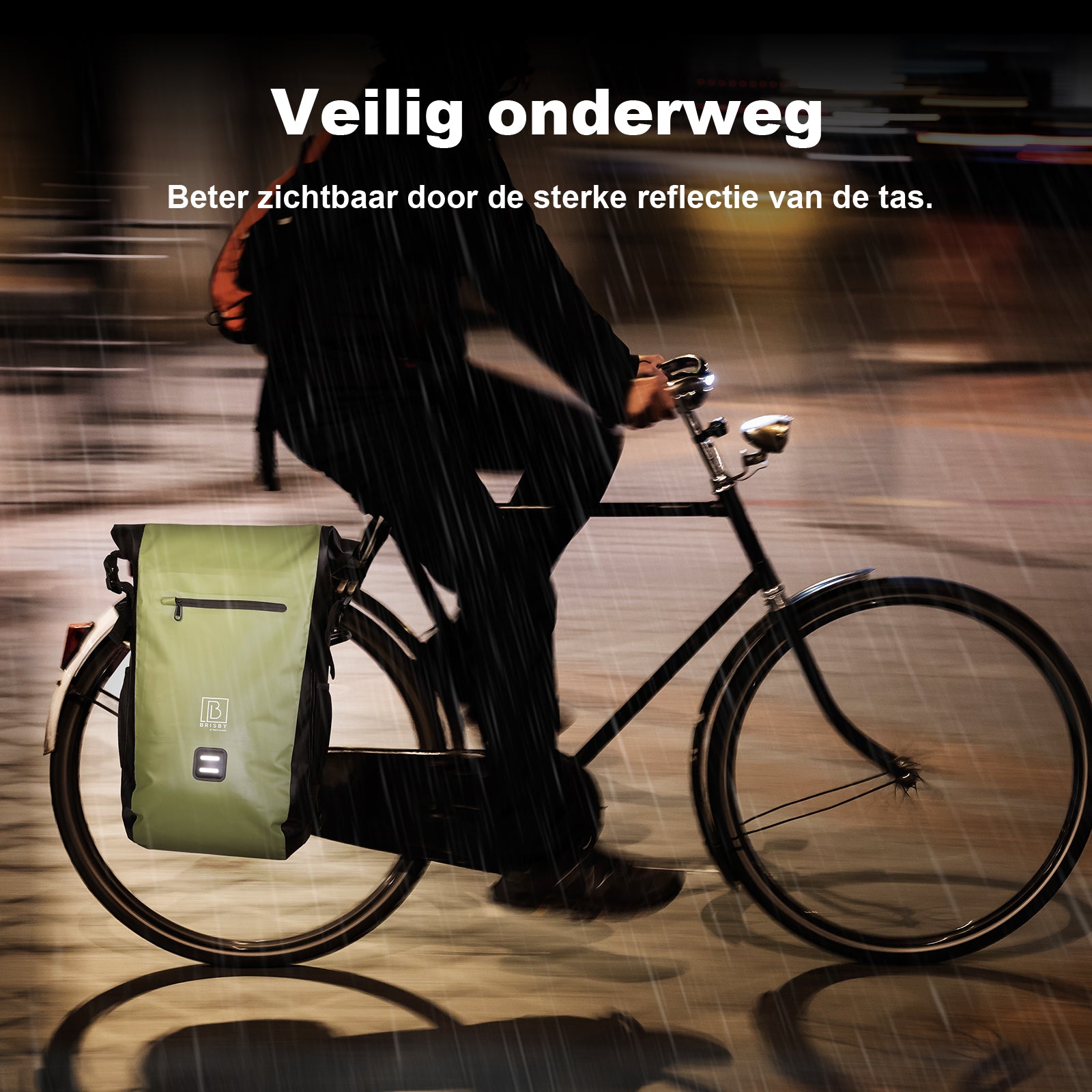 3 in 1 waterproof rolltop bicycle bag 20-26L Green - reflective - high visibility - bicycle bag - backpack - shoulder bag