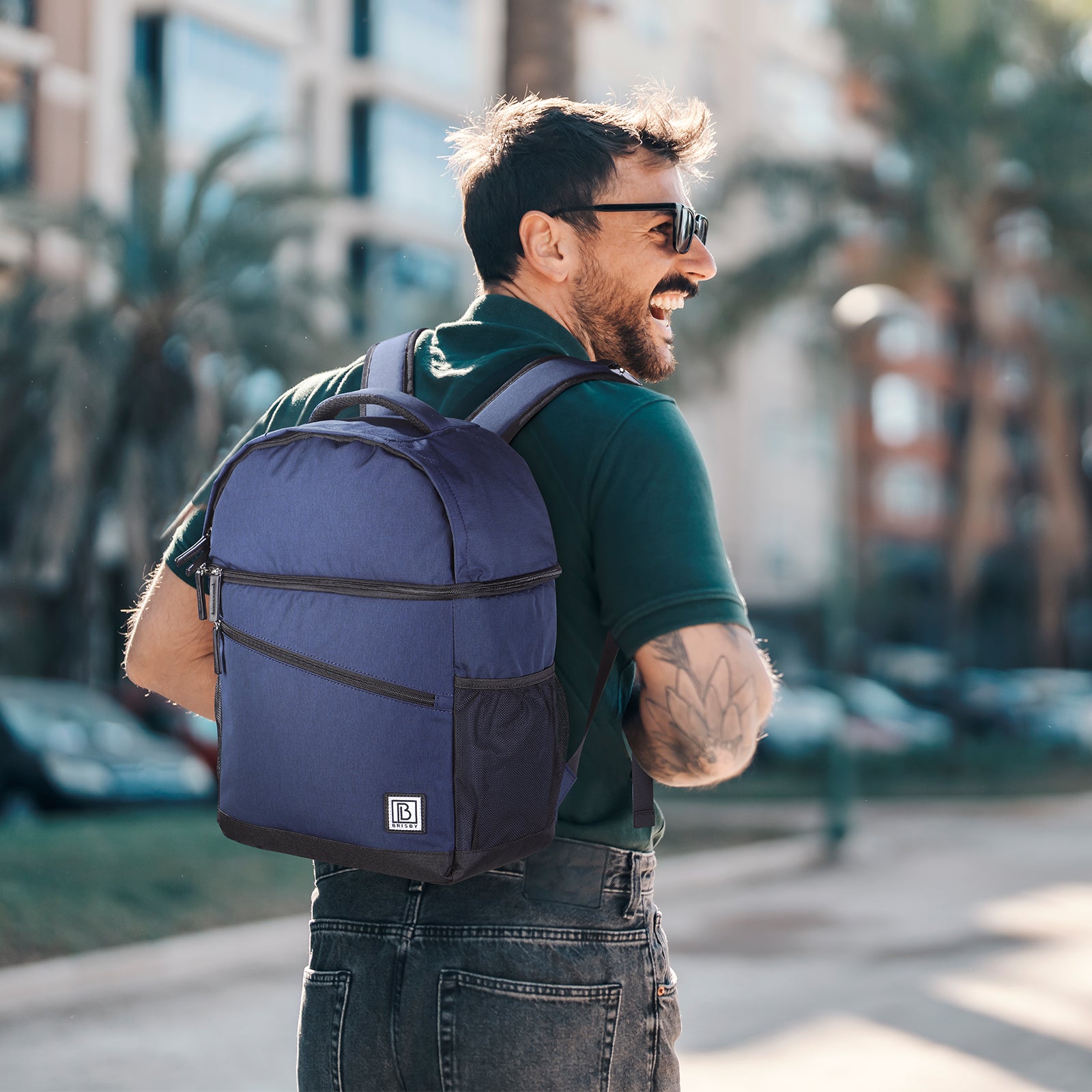 Brisby Koeltas 25L blauw - rugzak - 4-laags geïsoleerd - waterafstotend - incl. 2 gratis koelelementen en bieropener