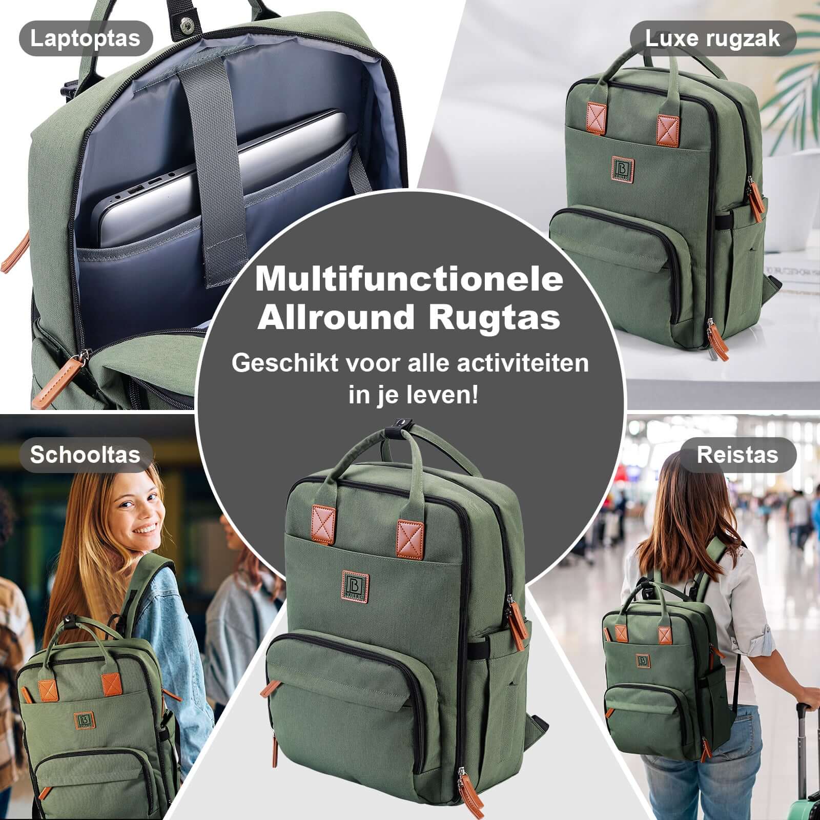 Brisby Rugzak voor Dames & Heren – Comfortabele, Waterafstotende Rugtas met Laptopvak, perfect als Schooltas, Werktas & voor op Reis. Geschikt als handbagage. Levenslange Garantie! - Groen Brisby Rugzak voor Dames & Heren – Comfortabele, Waterafstot