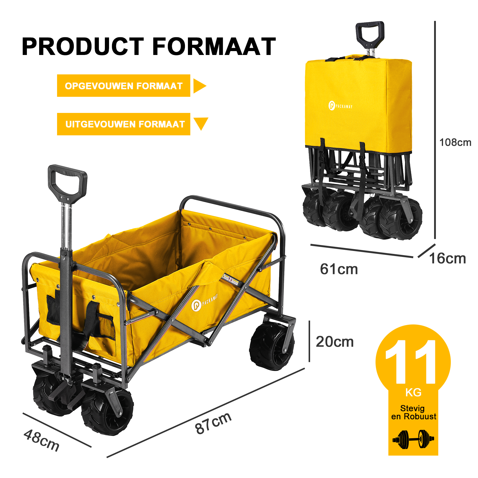 Packaway Bolderkar XL 80kg oker - opvouwbaar - heavy duty - wasbaar