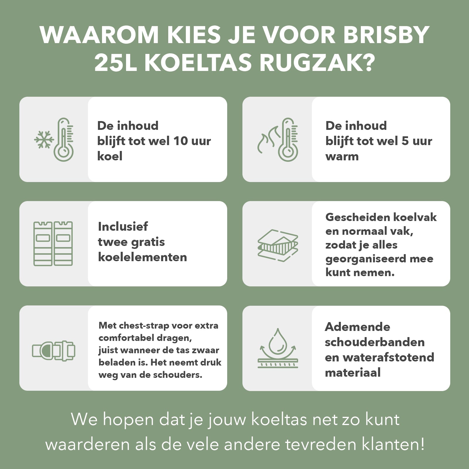 Koeltas 25L groen - rugzak - 4-laags geïsoleerd - waterafstotend - incl. 2 gratis koelelementen en bieropener