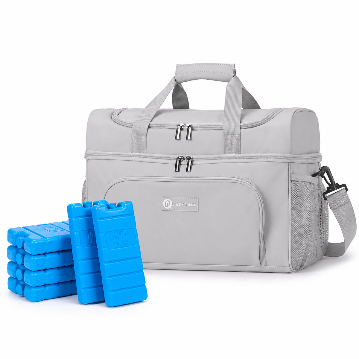 Packaway Koeltas 30L - Lunchtas - Inclusief 4 Koelelementen - Dubbel Compartiment - 4-Laags Geïsoleerd - Waterafstotend - Modern Grey