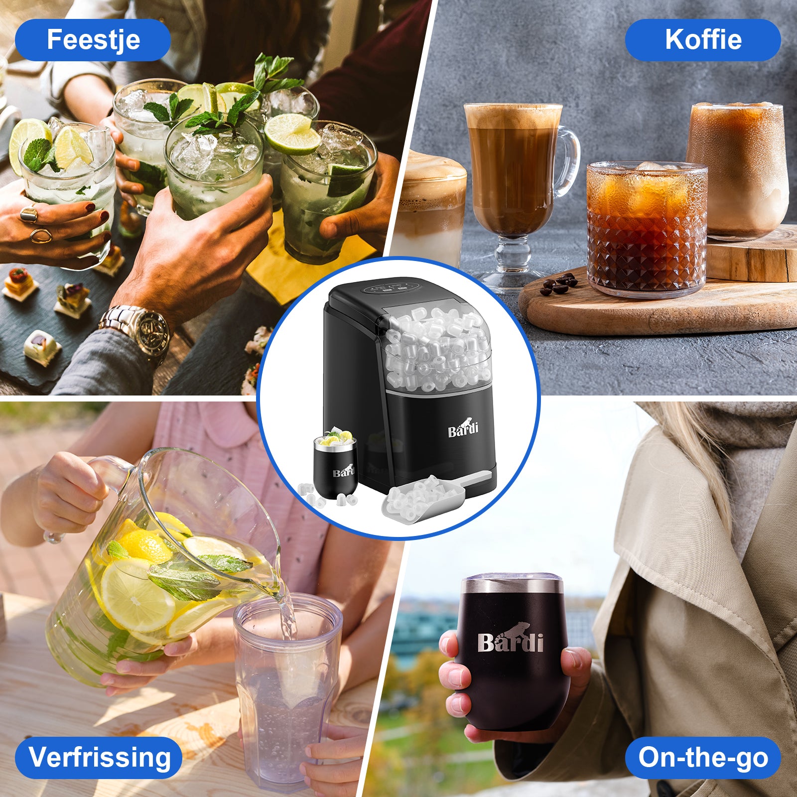 Bardi Deluxe Ice Cube Machine 1.6L black - Self-cleaning function - ice cube maker with ice scoop - Incl. luxury thermos cup and ice scoop