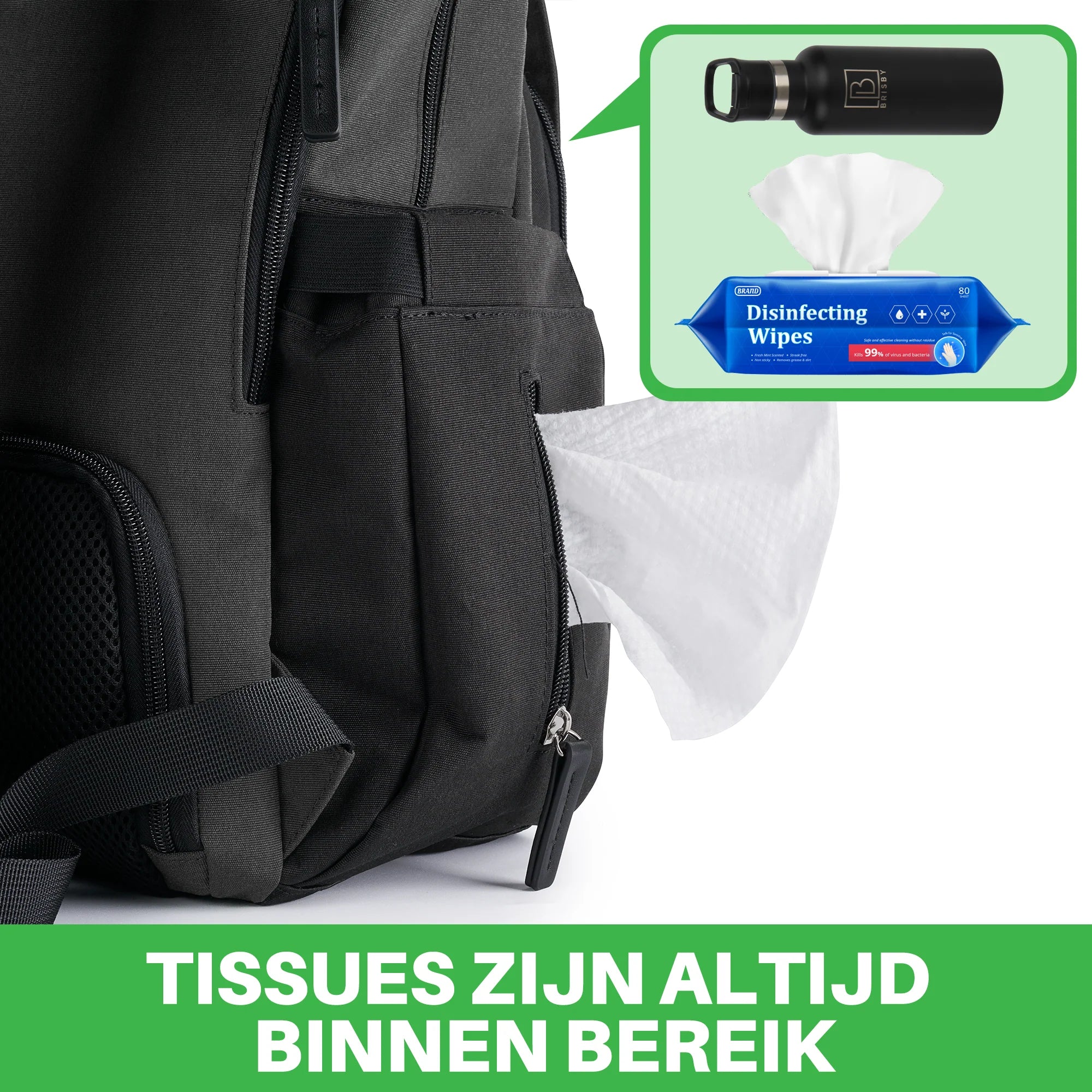 Brisby Luiertas two-tone grijs-zwart - incl. buggymontage en verschoningsmat