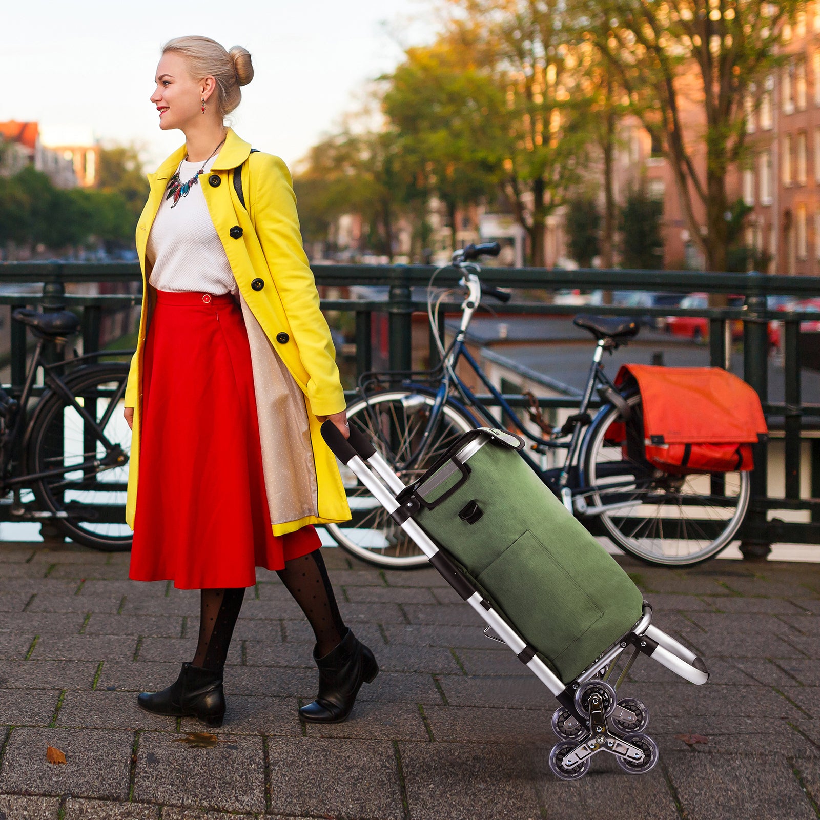 Shopping trolley 40L with pedal wheels green - shopping trolley suspension - foldable - telescopic handle