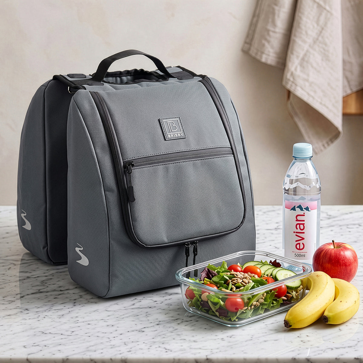 Brisby Dubbele Fietstas 28 Liter – Koeltas en Lunchtas – 4-laags Geïsoleerd – Voor Gewone en Elektrische Fiets – Waterafstotend met Waterdichte Ritsen – Urban Blue