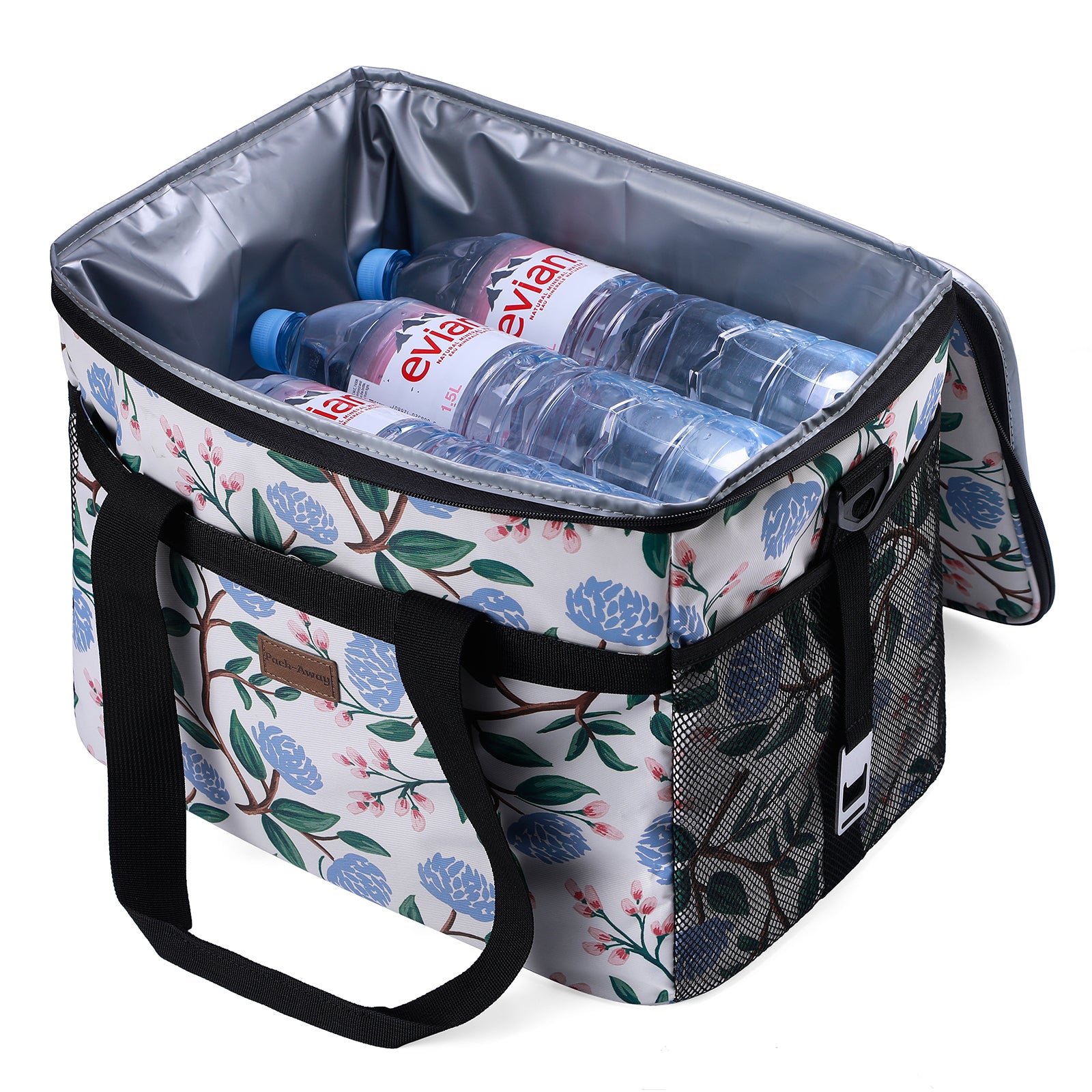 Cooler bag 30L white flower - lunch bag - foldable - 4-layer insulated - incl. 4 free cooling elements and carrying strap