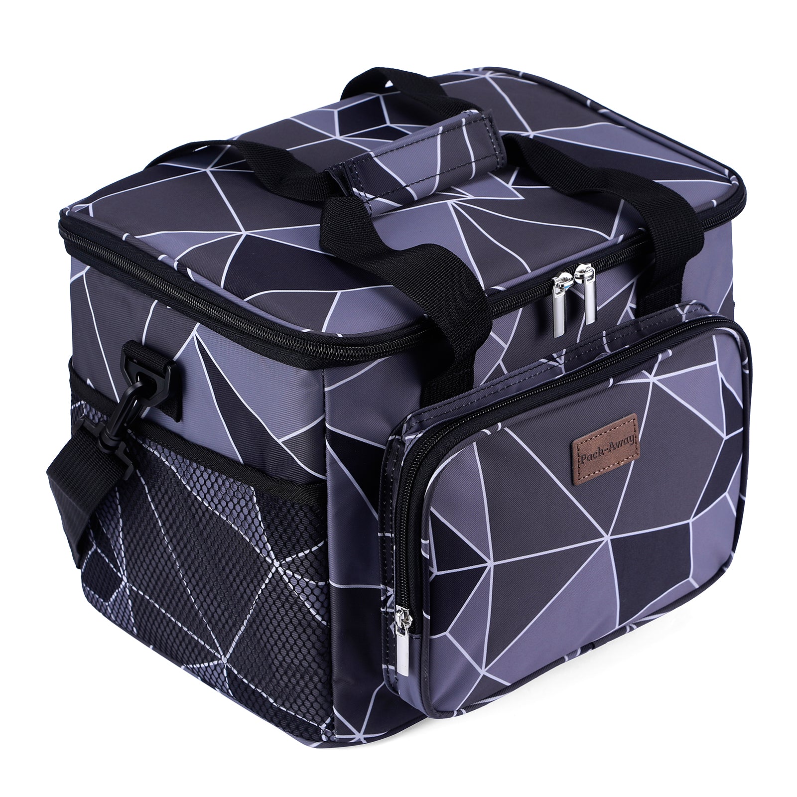 Cooler bag 15L abstract grey and black - lunch bag - 4-layer insulated - foldable - incl. 2 free cooling elements and carrying strap