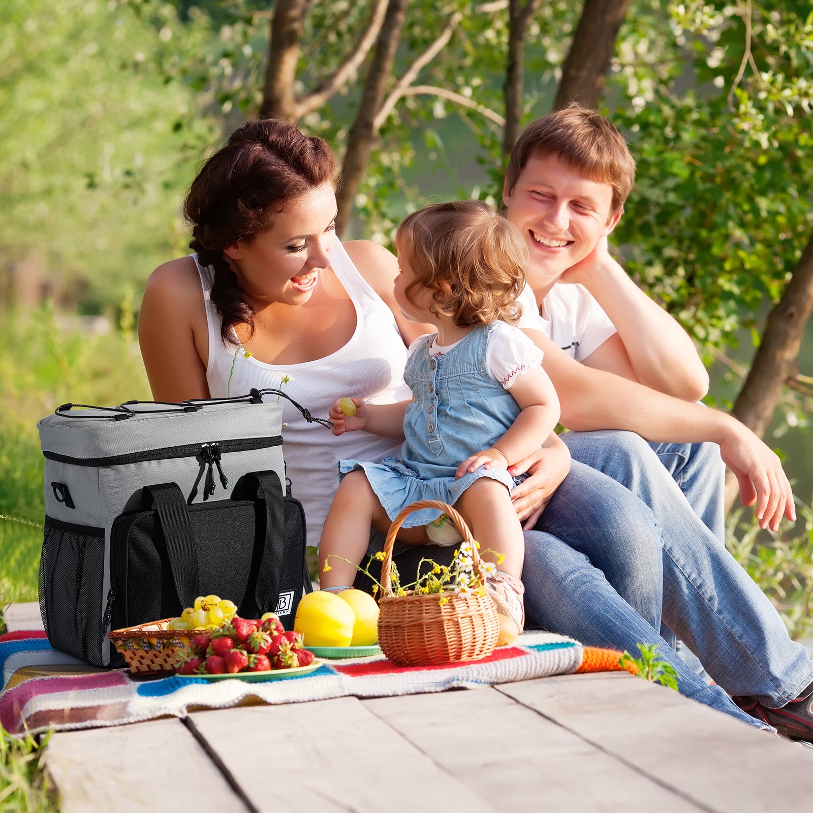 Cooler bag 15L black gray with orange inside - Lunch bag - 4-layer insulated - 2 free cooling elements - incl. shoulder strap