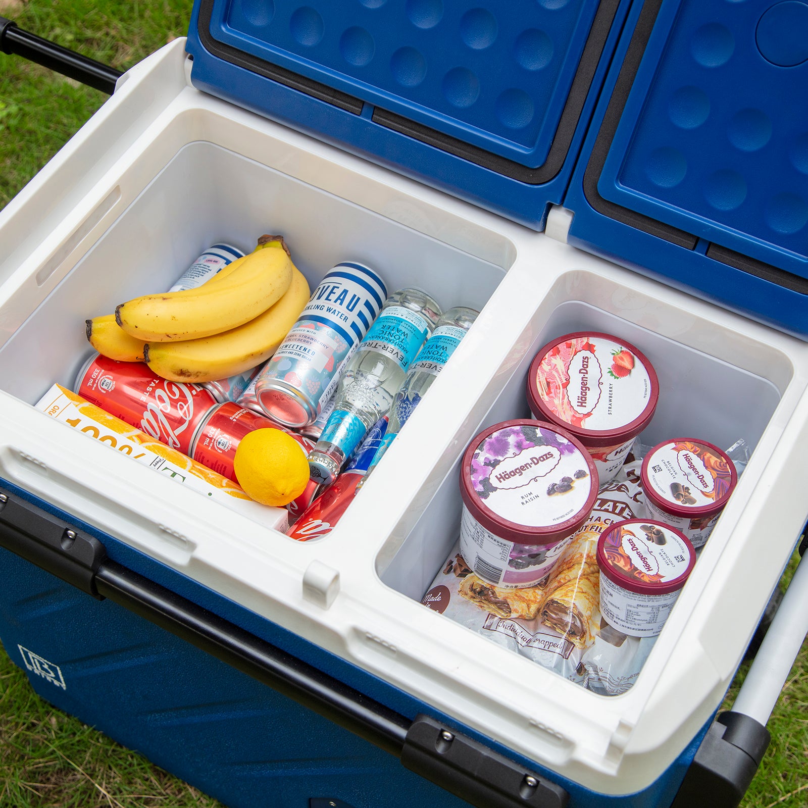 Brisby Compressor koelbox 49,1L blauw + 8L koelbox blauw set - incl. 2x 1,2L thermosbeker