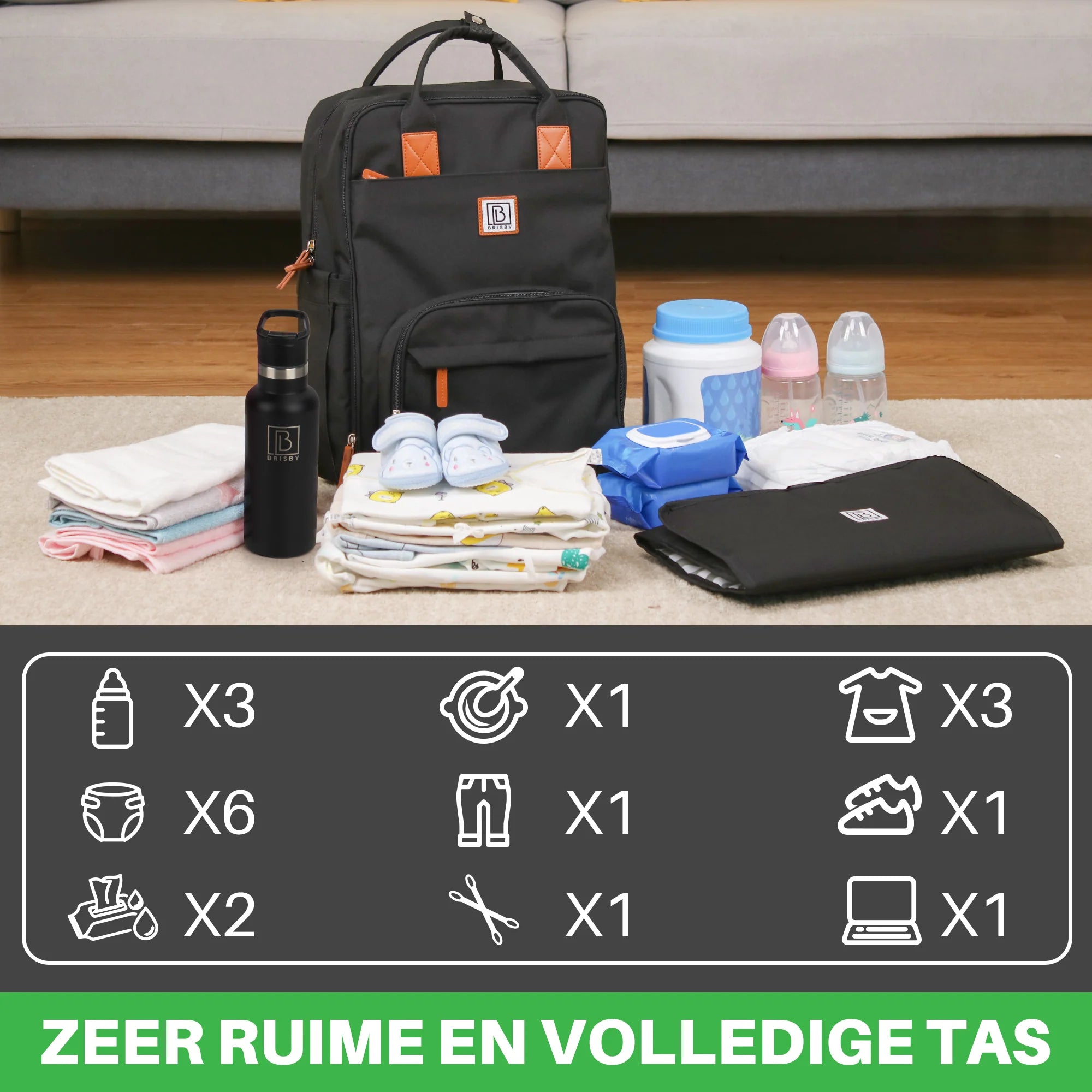 Original slijtvaste luiertas zwart - verzorgingstas - incl. buggymontage en verschoningsmat