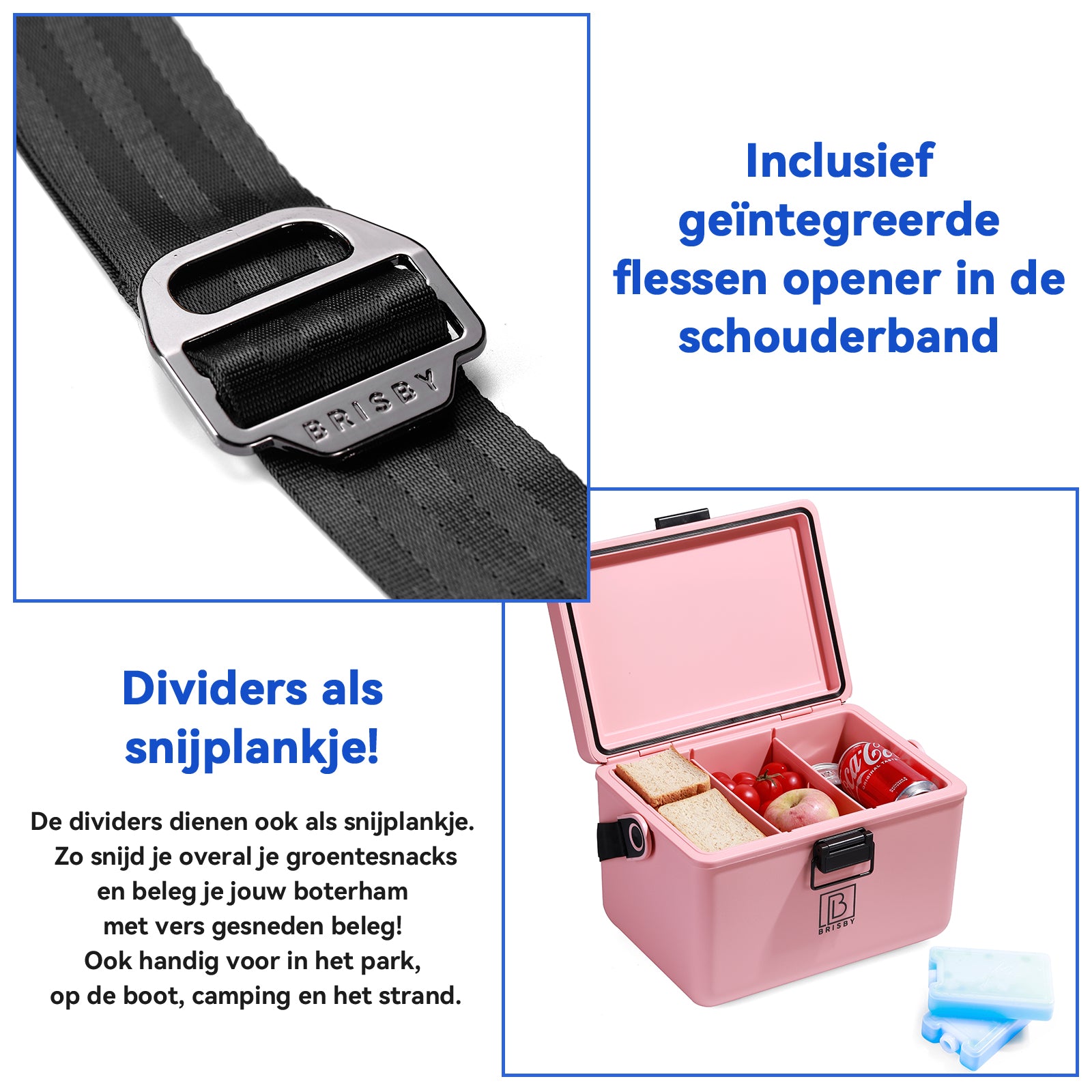 Koelbox 12L met draagband roze - Dividers - snijplanken - tot maximaal 40 uur isolatie - incl. 2 koelelementen van 200ml