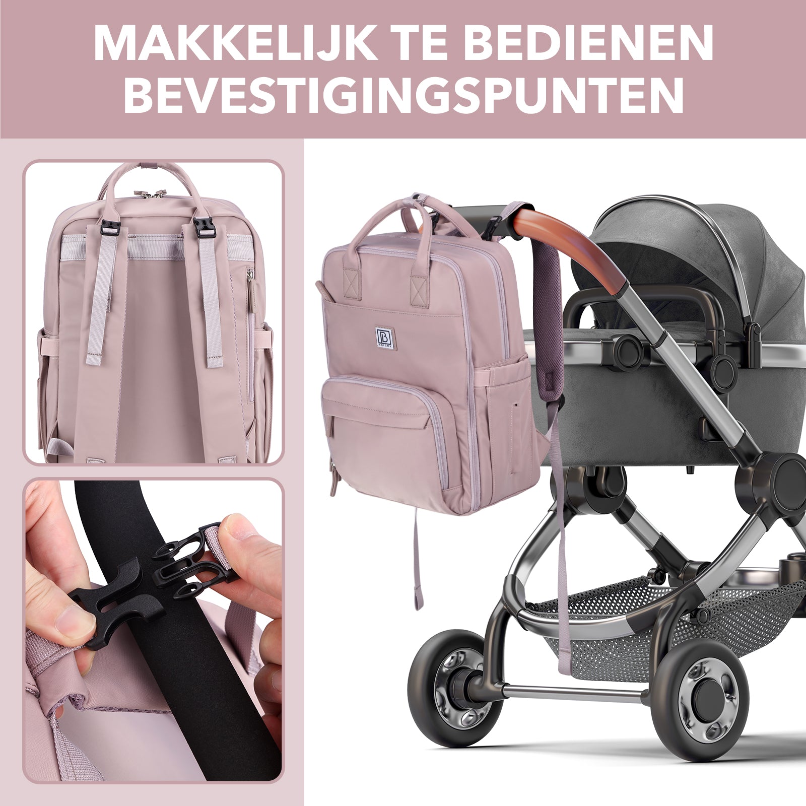 Brisby slijtvaste Luiertas – verzorgingstas – met buggymontage - Calm Lila