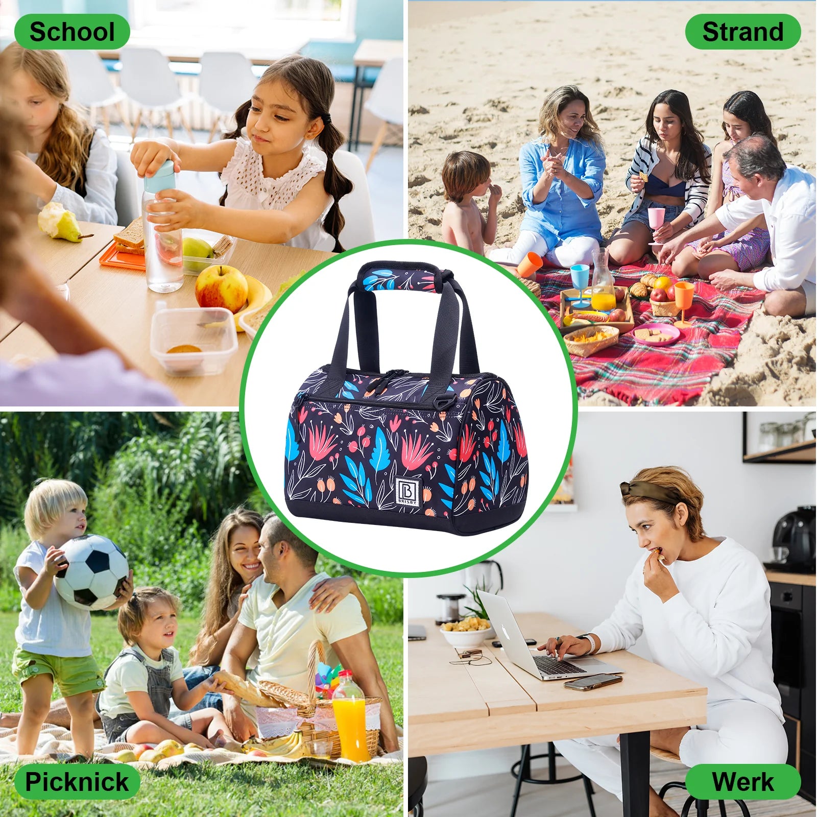 Koeltas 10L night flower - Lunchtas - 4-laags geïsoleerd - 2 gratis koelelementen - incl. schouderband