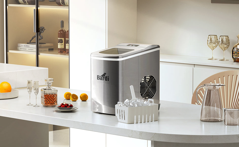 Bardi Deluxe Ice Cube Machine 2L Stainless Steel - Self-cleaning function - Ice cube maker with ice scoop - Incl. luxury thermos cup and ice scoop