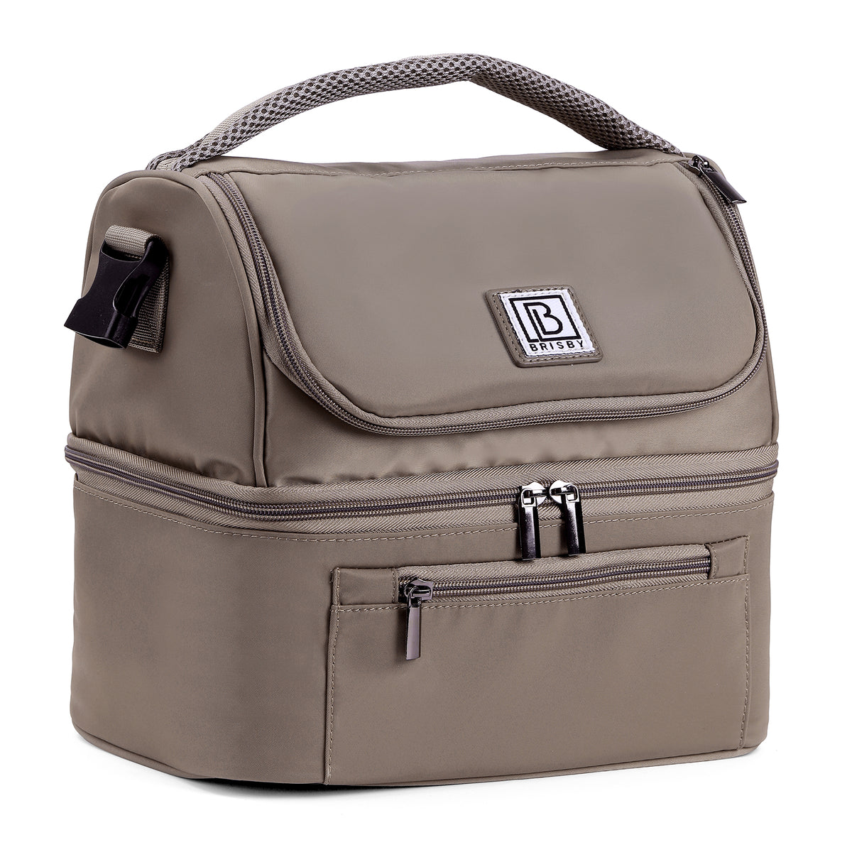 Brisby Koeltas Lunchtas 11 Liter – 4-Laags Geïsoleerd – Inclusief 2 Koelelementen – 2 Compartimenten – Schouderband – Tot 10 Uur Koel - Stone Greige