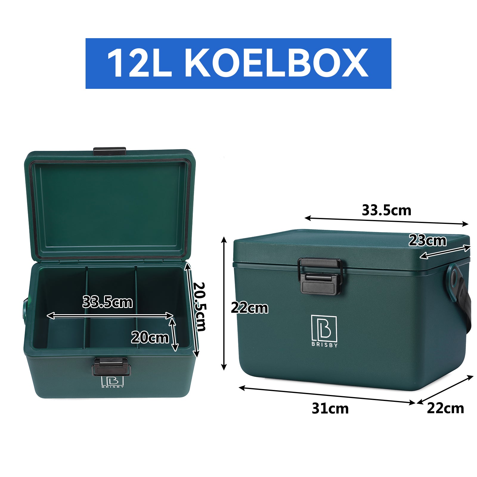Koelbox 12L met draagband groen - Dividers - snijplanken - tot maximaal 40 uur isolatie - incl. 2 koelelementen van 200ml