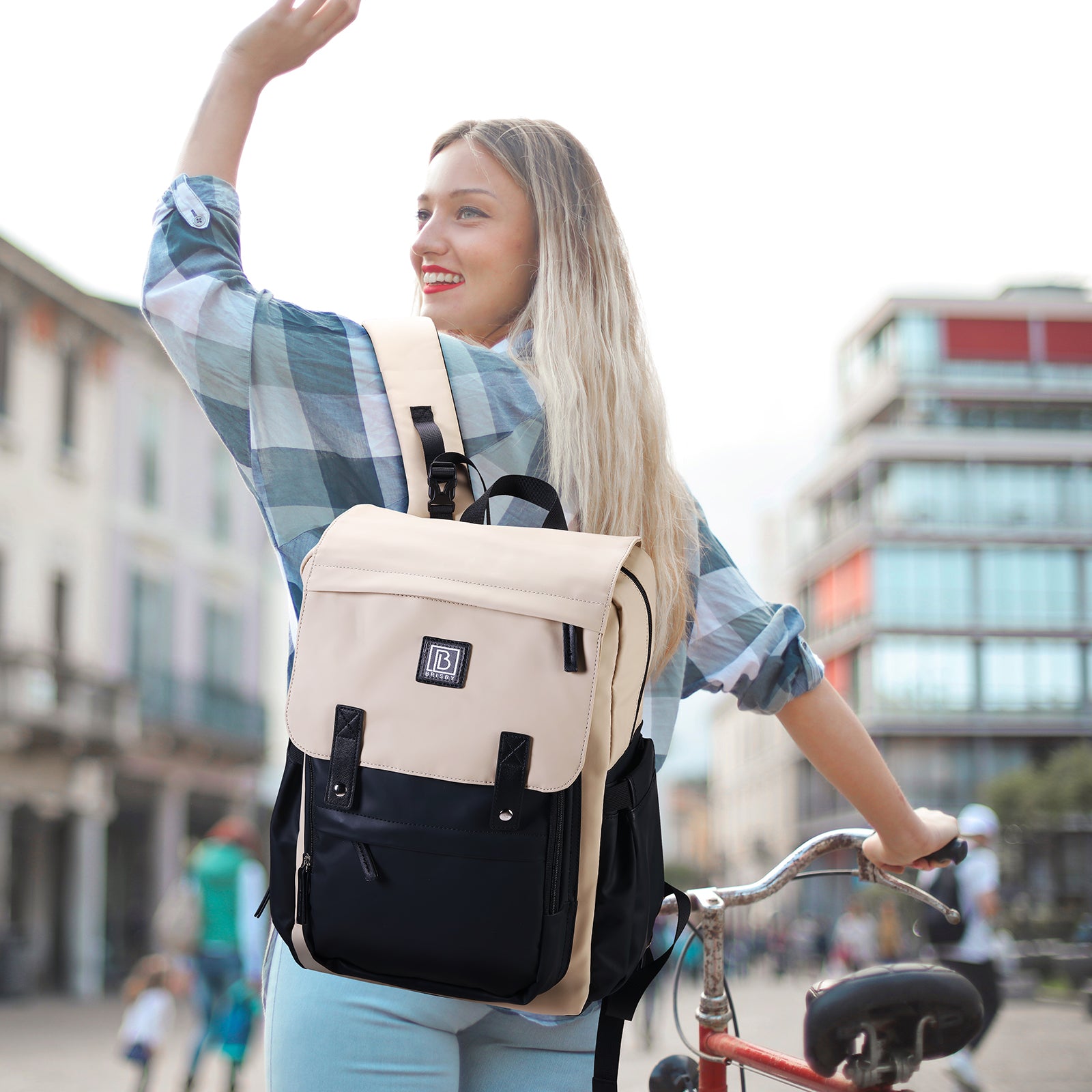 Two-tone slijtvaste luiertas crème en zwart - Verzorgingstas - incl. buggymontage en verschoningsmat