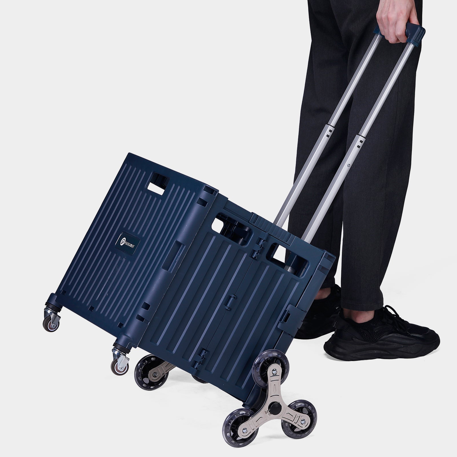 Shopping trolley 50L XL with pedal wheels blue - shopping crate - 35 kg load capacity - with lid and telescopic handle