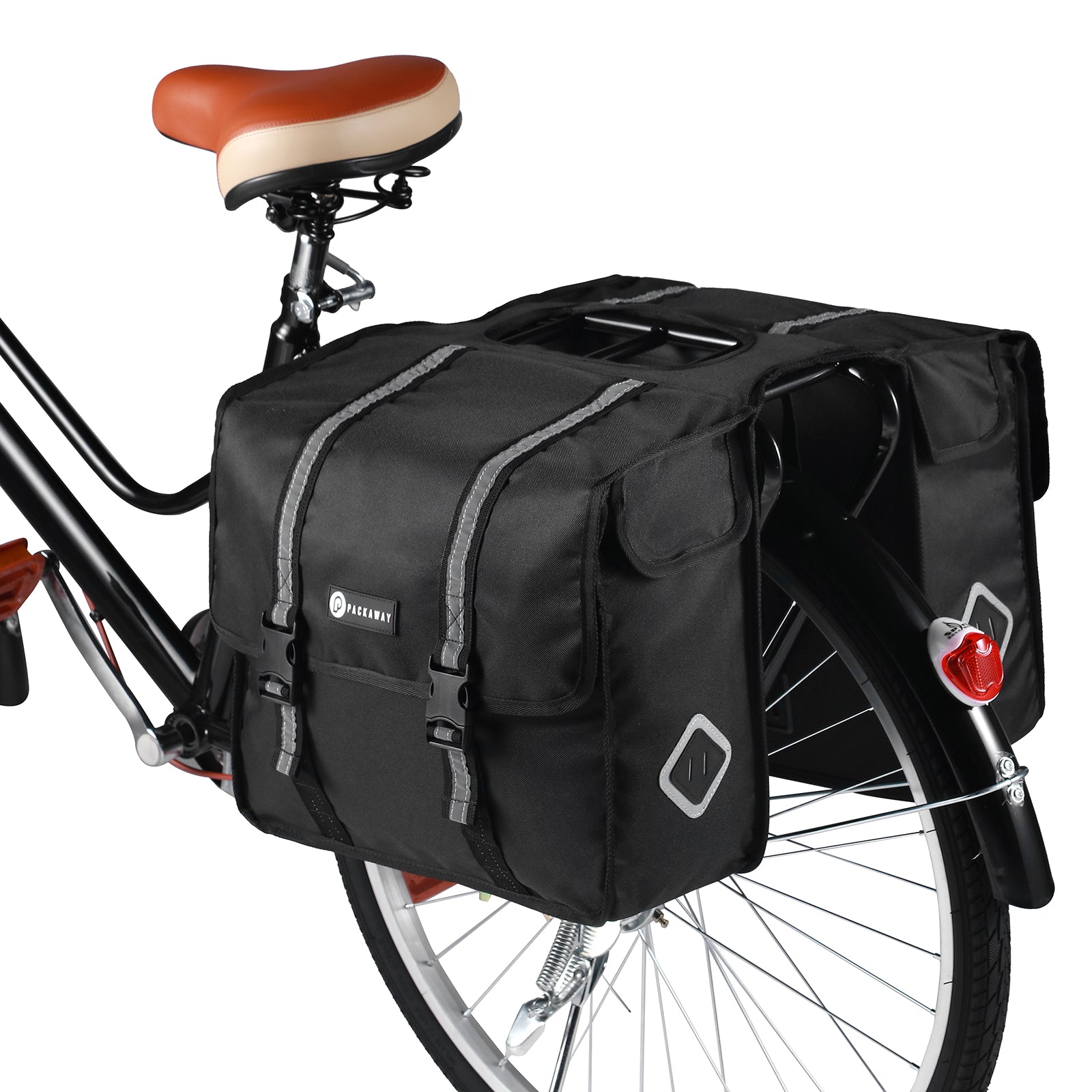Packaway Double Panniers - Waterproof Panniers Electric Bike - Reflective - Black 36 Liters