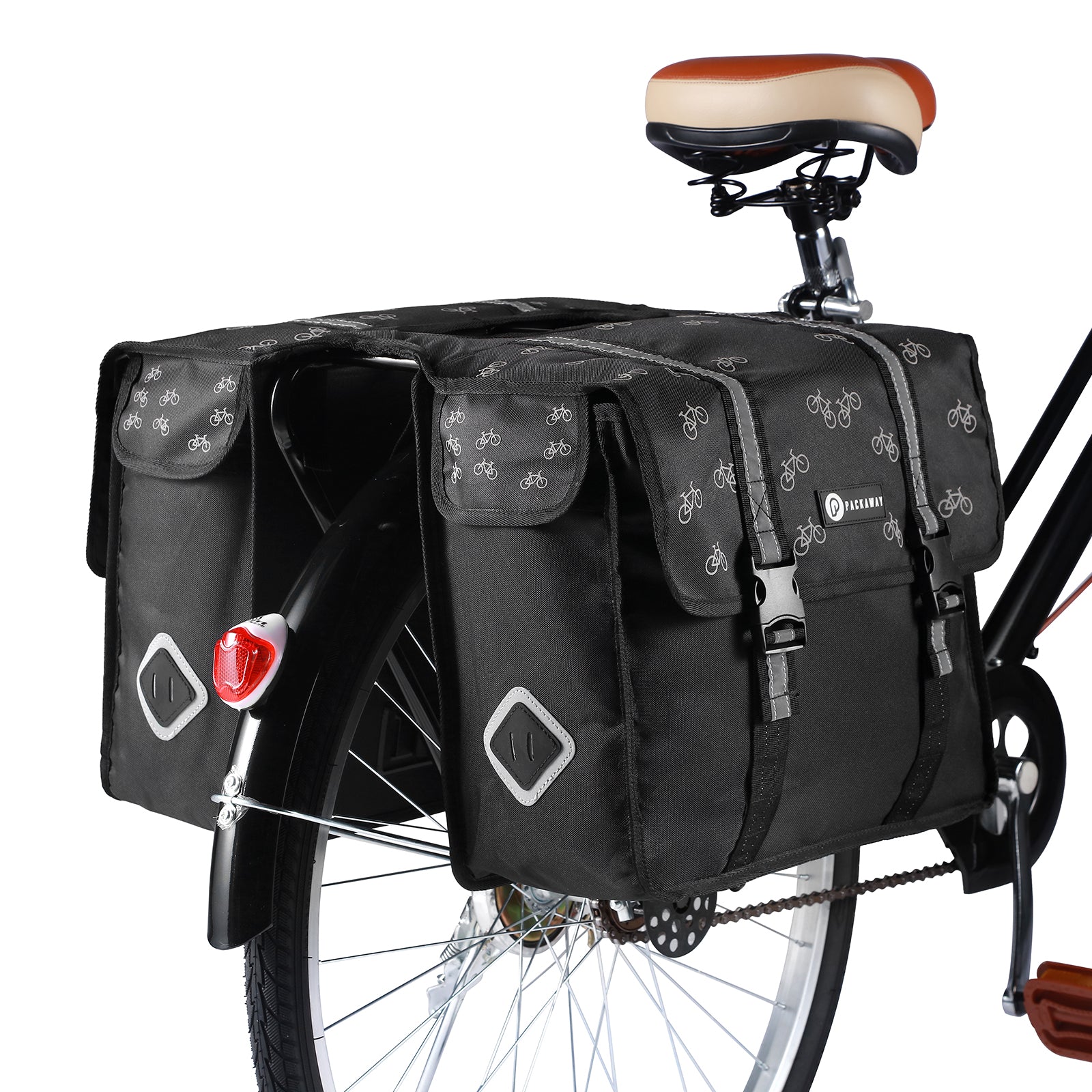 Packaway Dubbele Fietstassen 36L fietspatroon - waterdicht - reflectie