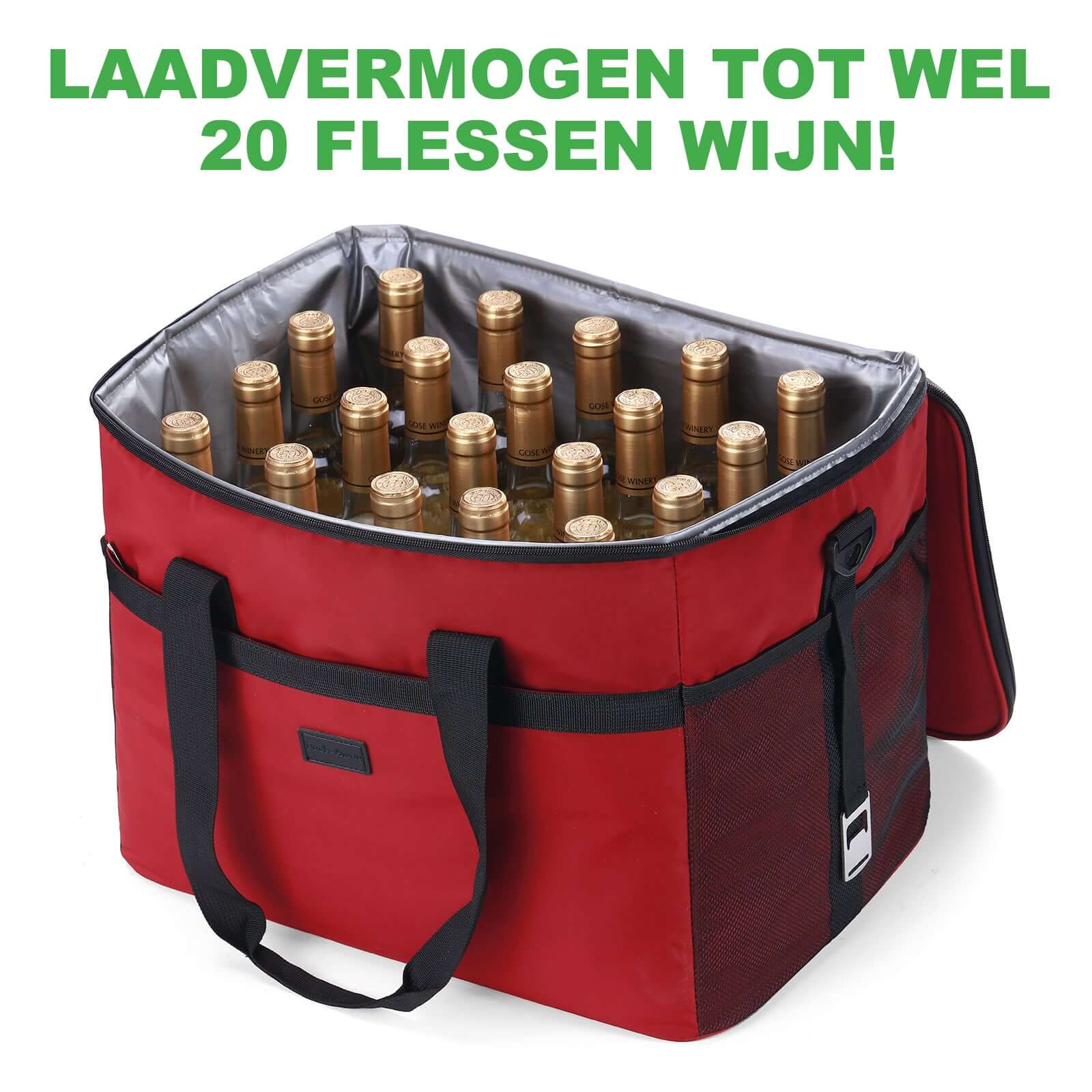 Koeltas 40L rood - Lunchtas - opvouwbaar - 4-laags geïsoleerd - incl. 4 gratis koelelementen en draagband