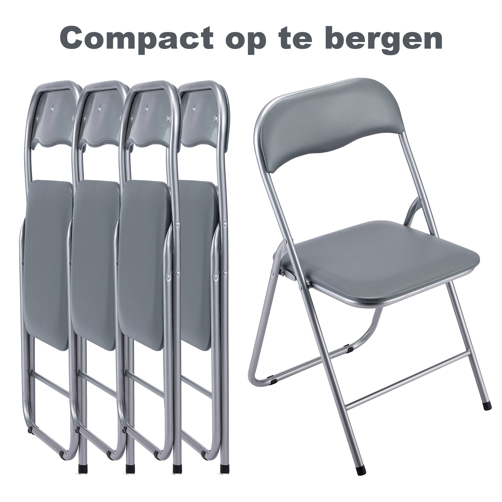 Bardi 4-delige Klapstoelen set PVC grijs - 100 kg draagvermogen
