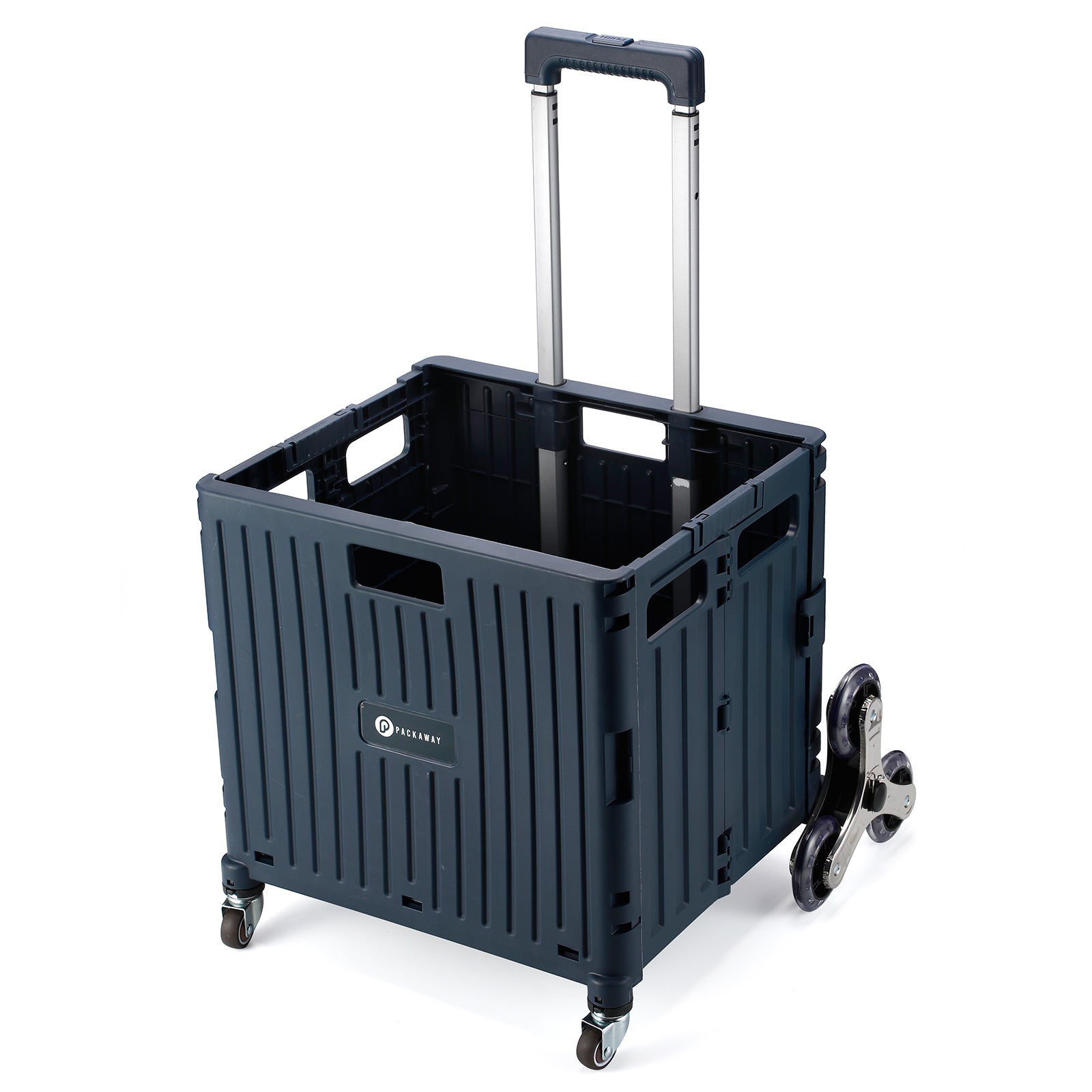 Shopping trolley 50L XL with pedal wheels blue - shopping crate - 35 kg load capacity - with lid and telescopic handle