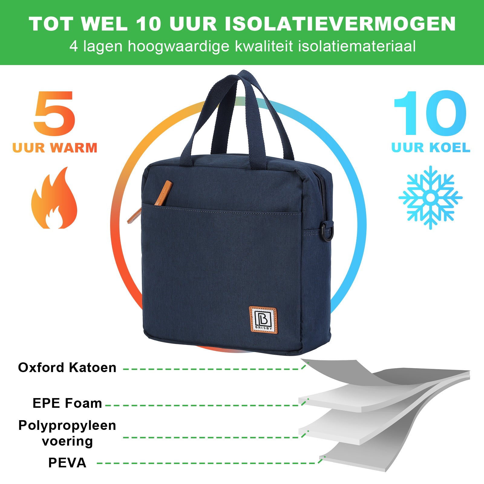 Koeltas 7L blauw - Lunchtas - 4-laags geïsoleerd - 2 gratis koelelementen - incl. schouderband