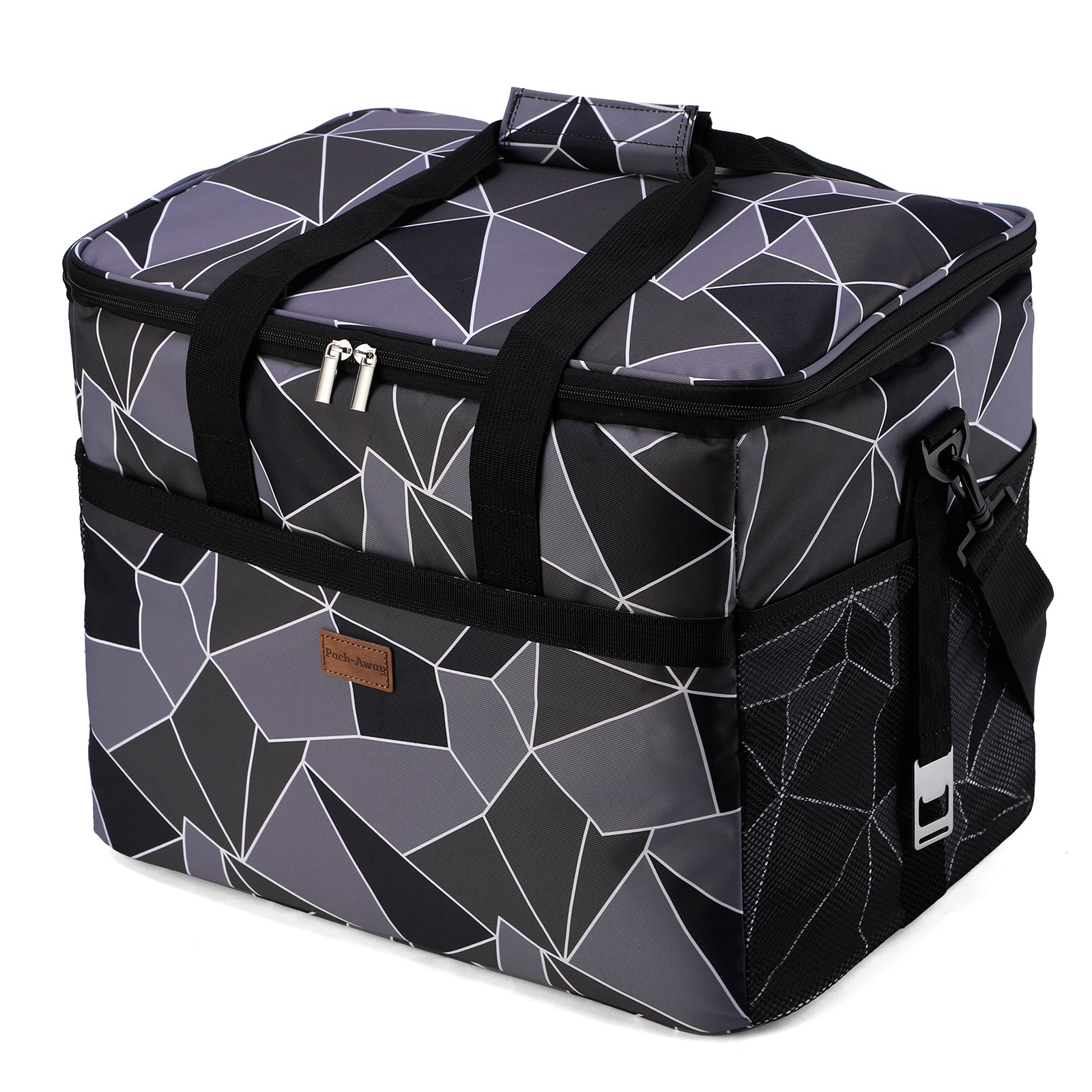Cooler bag 40L abstract grey and black - lunch bag - foldable - 4-layer insulated - incl. 6 free cooling elements and carrying strap