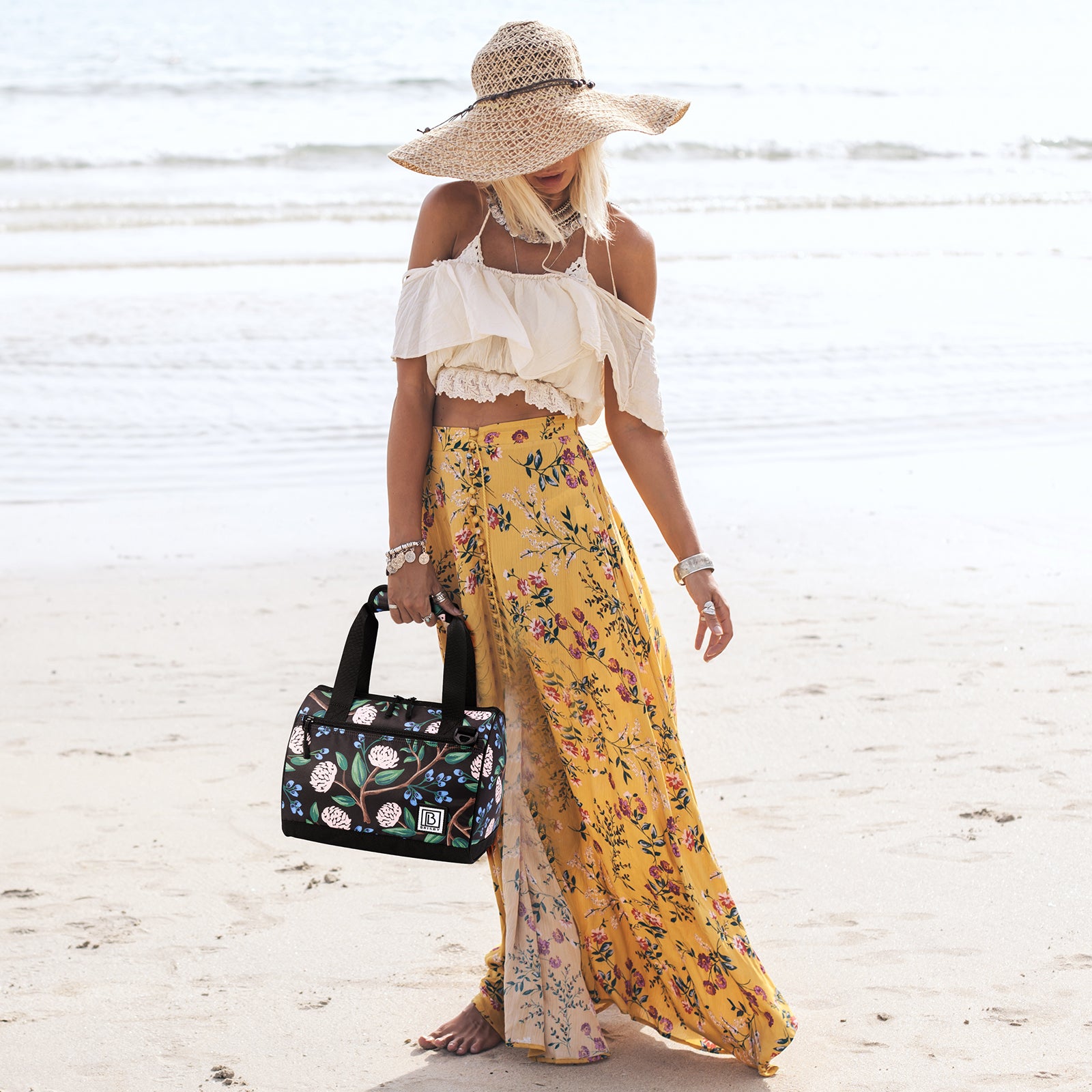 Cooler bag 10L passion flower - Lunch bag - 4-layer insulated - 2 free cooling elements - incl. shoulder strap
