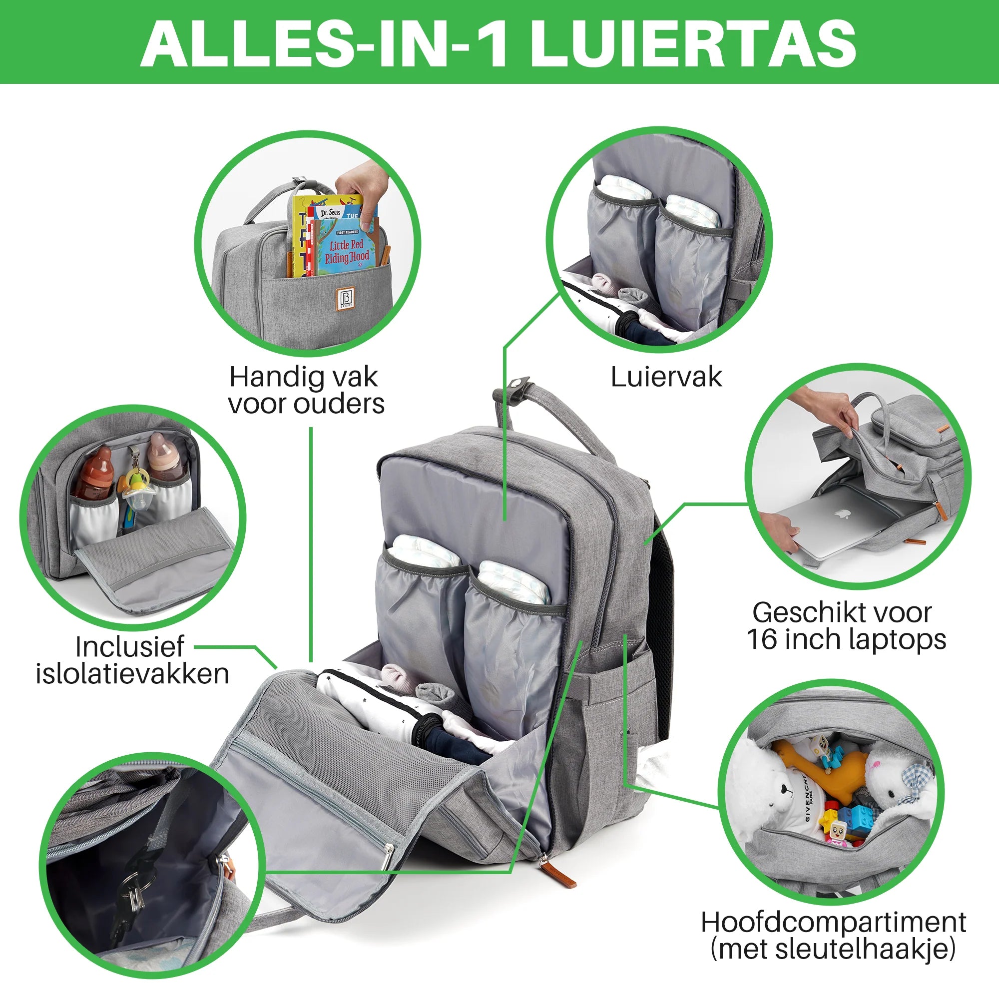 Original slijtvaste luiertas lichtgrijs - Verzorgingstas - incl. buggymontage en verschoningsmat
