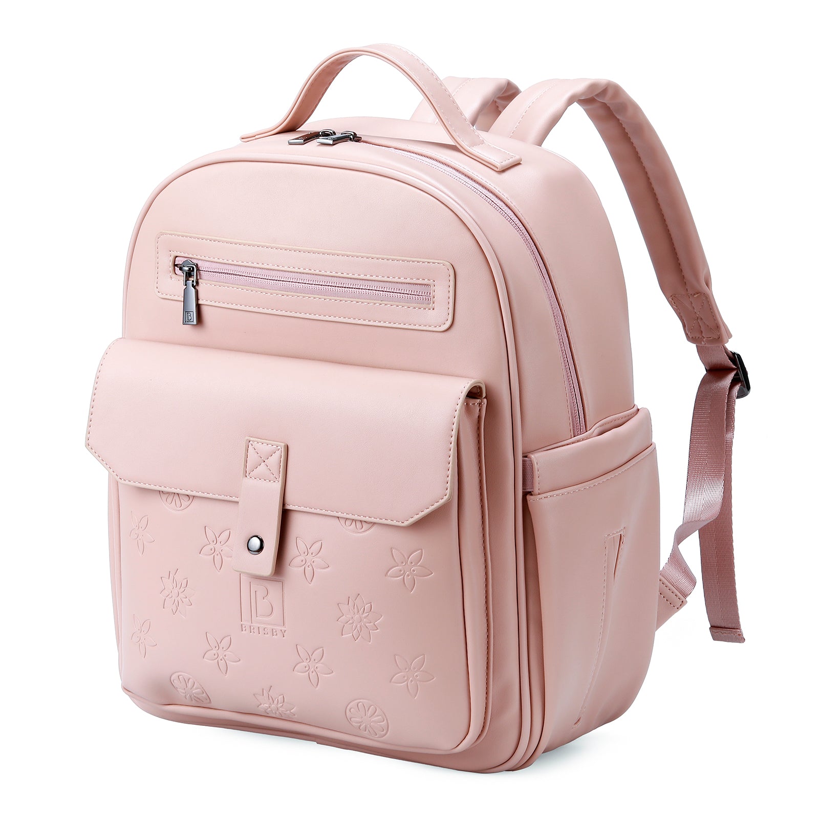 Venezia diaper bag and backpack pink - nursing bag - hard-wearing - incl. buggy/pram hooks, changing mat and cool bag - PU leather