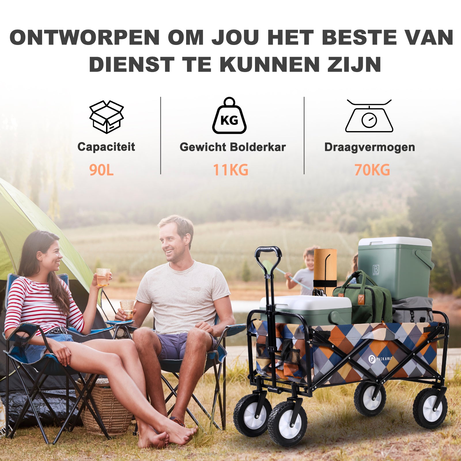 Packaway Bolderkar 70kg blok - opvouwbaar - wasbaar polyester