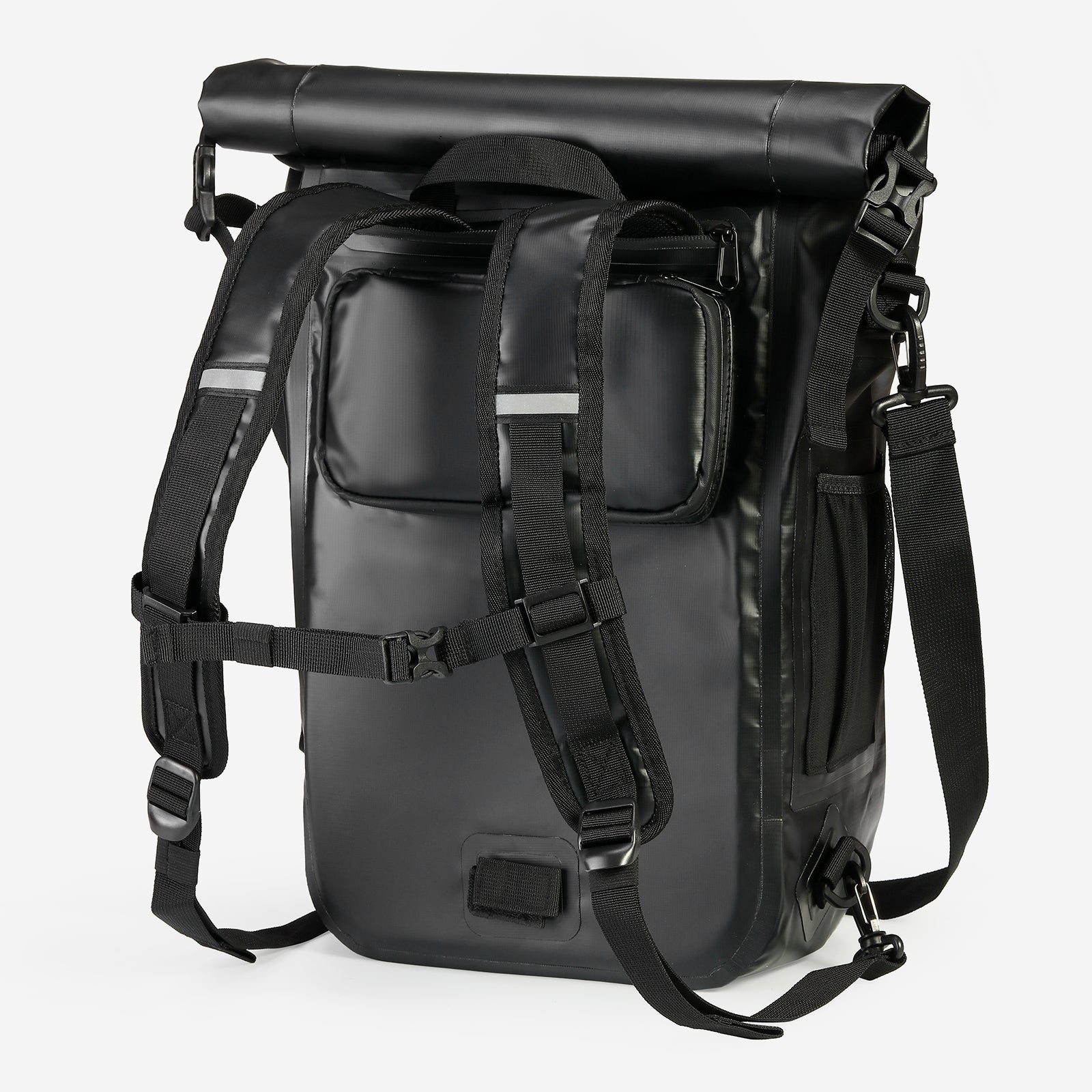 3 in 1 waterproof rolltop bicycle bag set 40-52L black - reflective - high visibility - bicycle bag - backpack - shoulder bag
