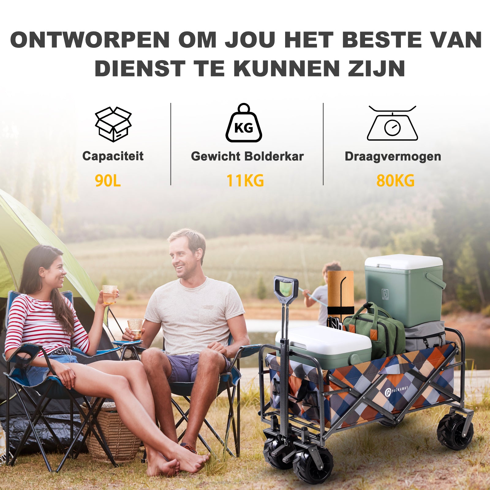 Packaway Bolderkar XL 80kg blok - opvouwbaar - heavy duty - wasbaar