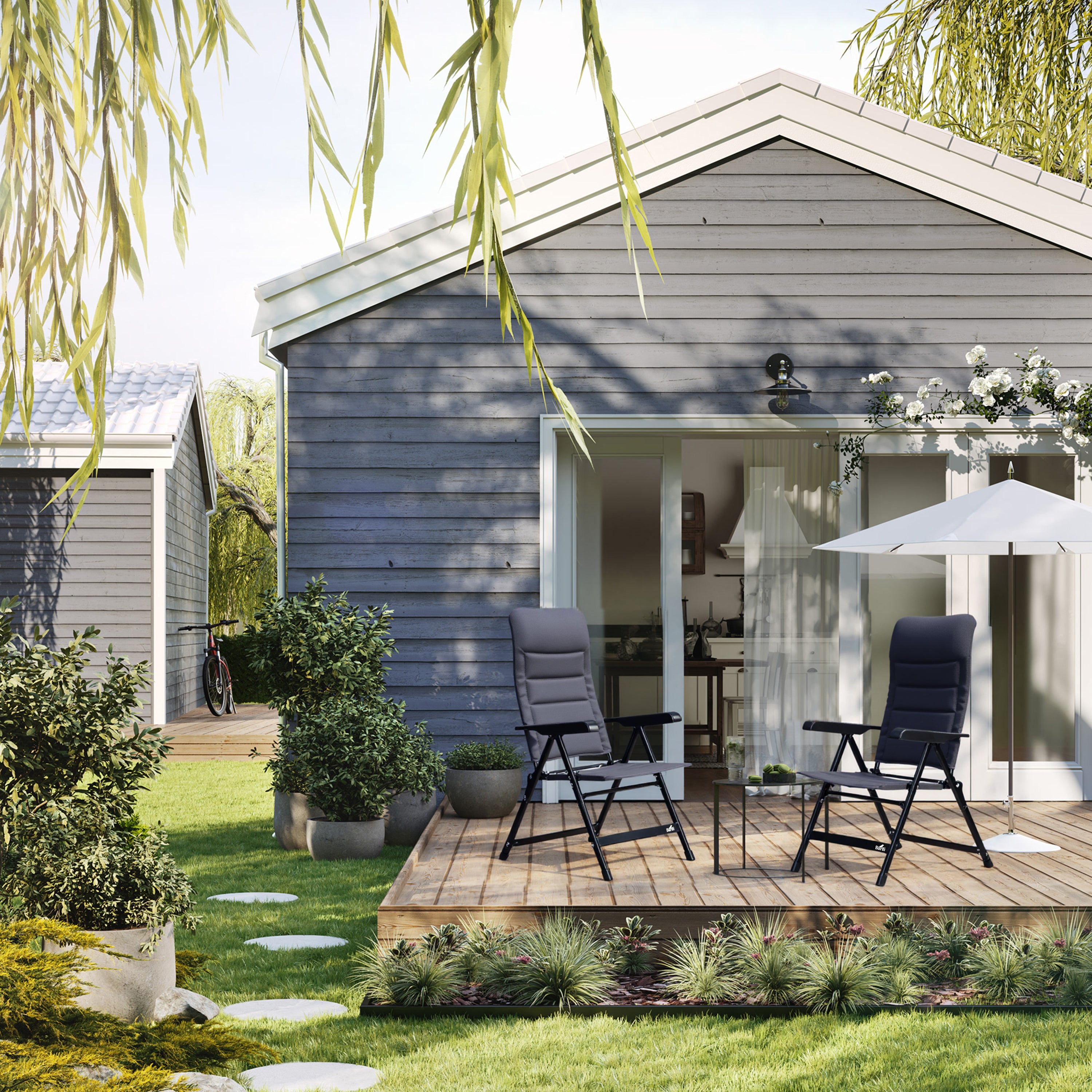 4-delige luxe campingstoelen set - 7 standen - 120 kg draagvermogen - lichtgewicht - grijs