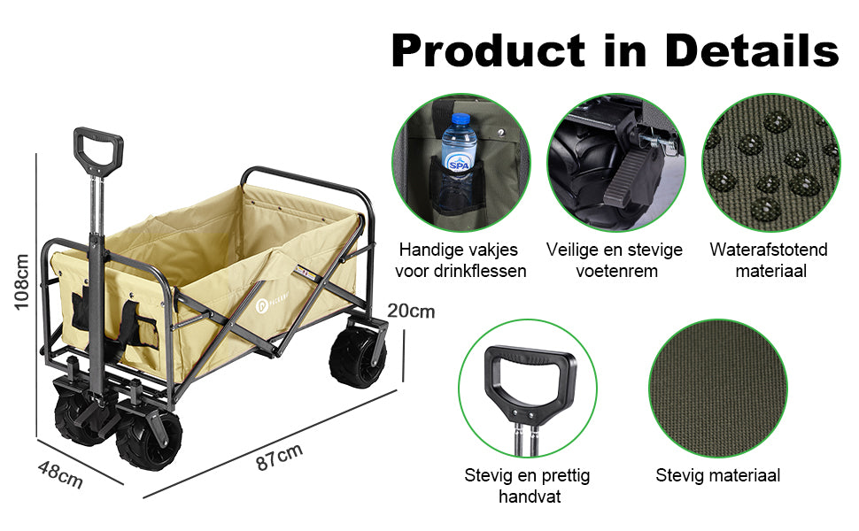 Packaway Bolderkar XL 80kg taupe - opvouwbaar - heavy duty - wasbaar