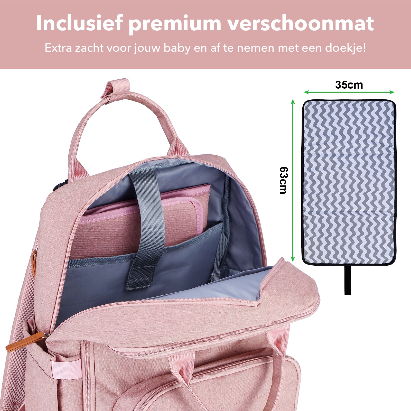 Original durable diaper bag pink - nursing bag - incl. buggy assembly and changing mat