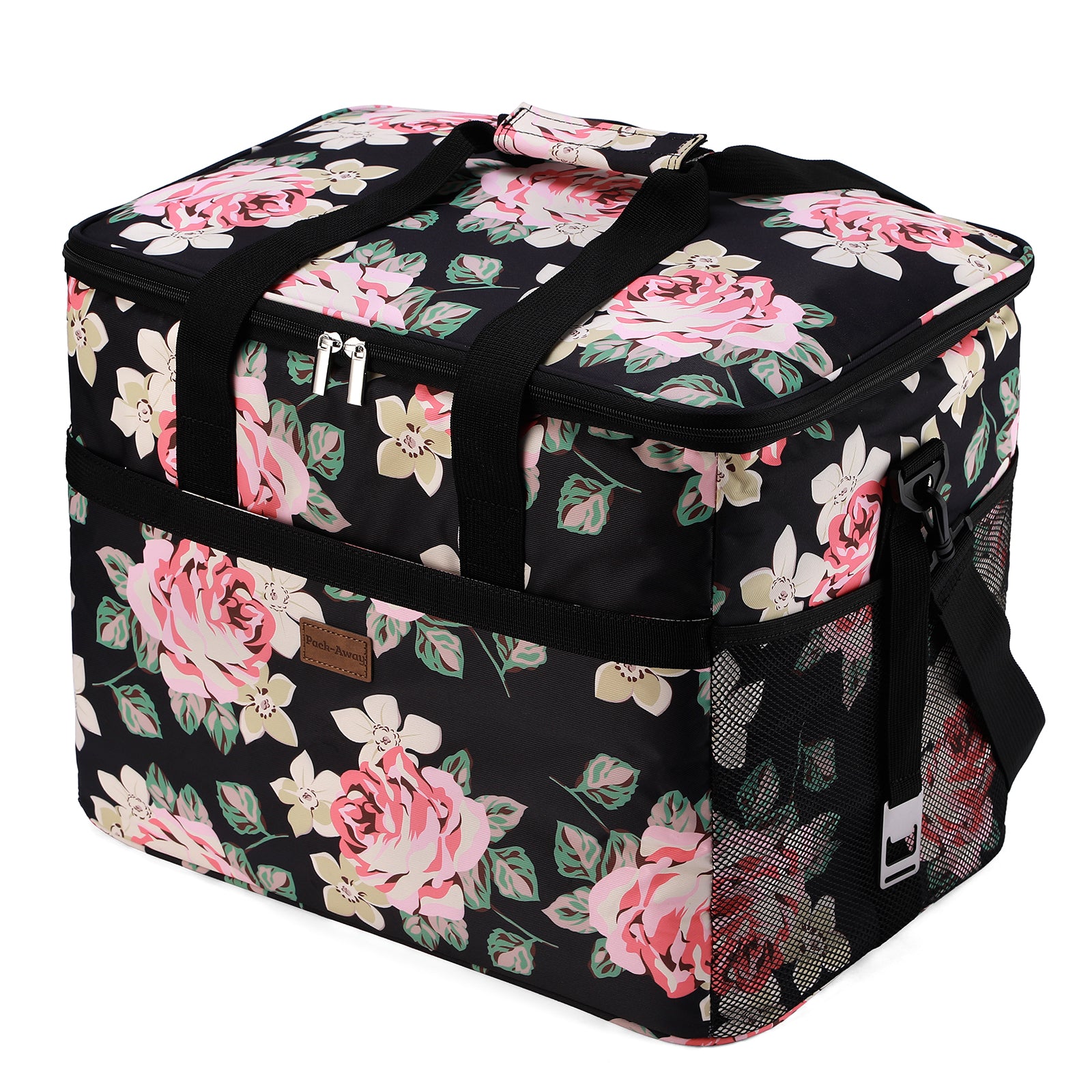 Cooler bag 40L black flower - lunch bag - foldable - 4-layer insulated - incl. 6 free cooling elements and carrying strap