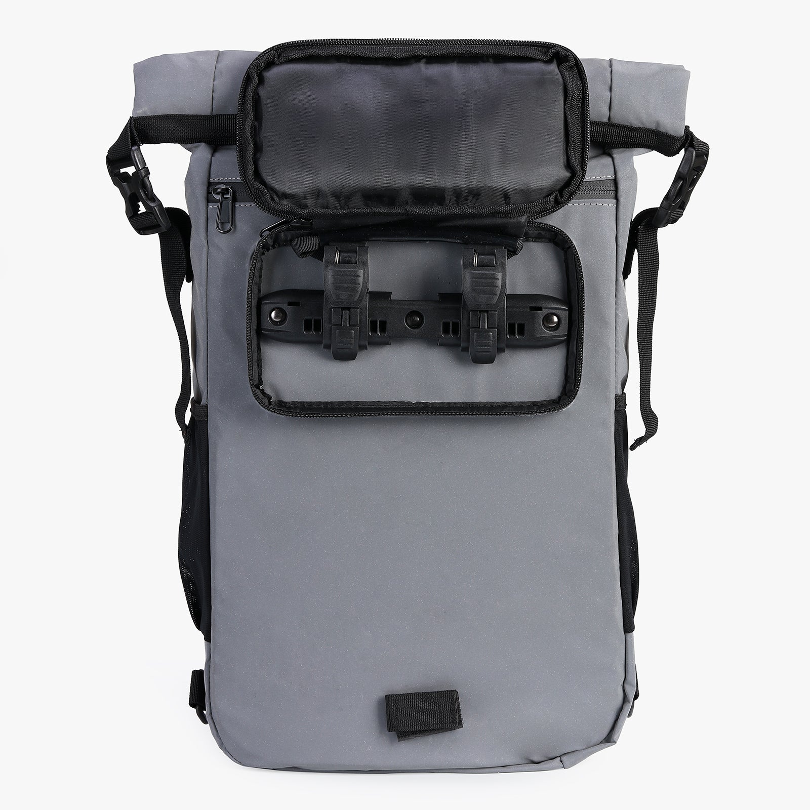 3 in 1 waterproof rolltop bicycle bag set 40-52L gray - 100% reflection - high visibility - bicycle bag - backpack - shoulder bag