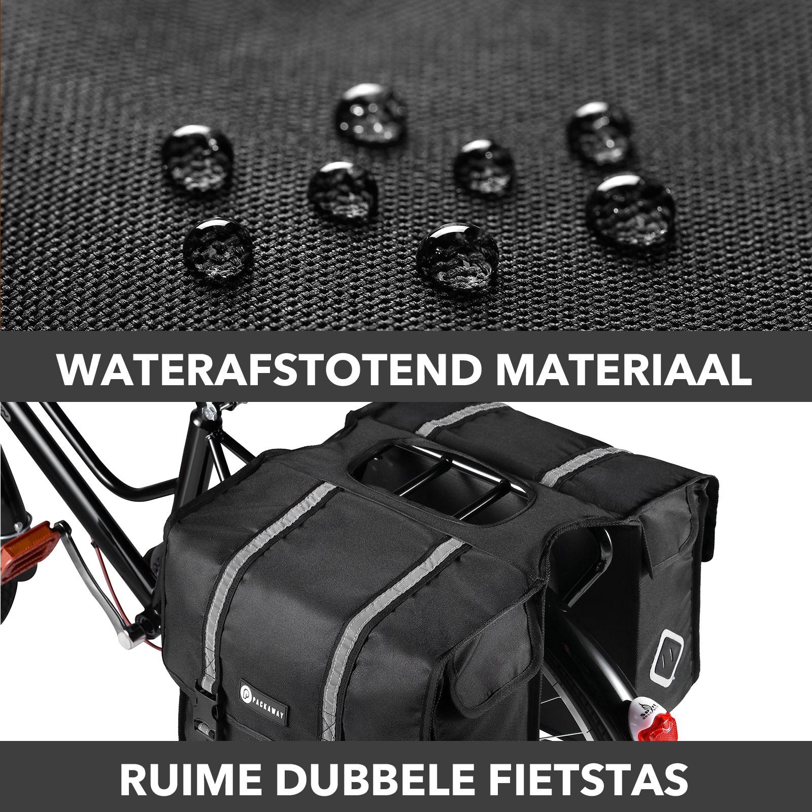 Packaway Double Panniers - Waterproof Panniers Electric Bike - Reflective - Black 36 Liters
