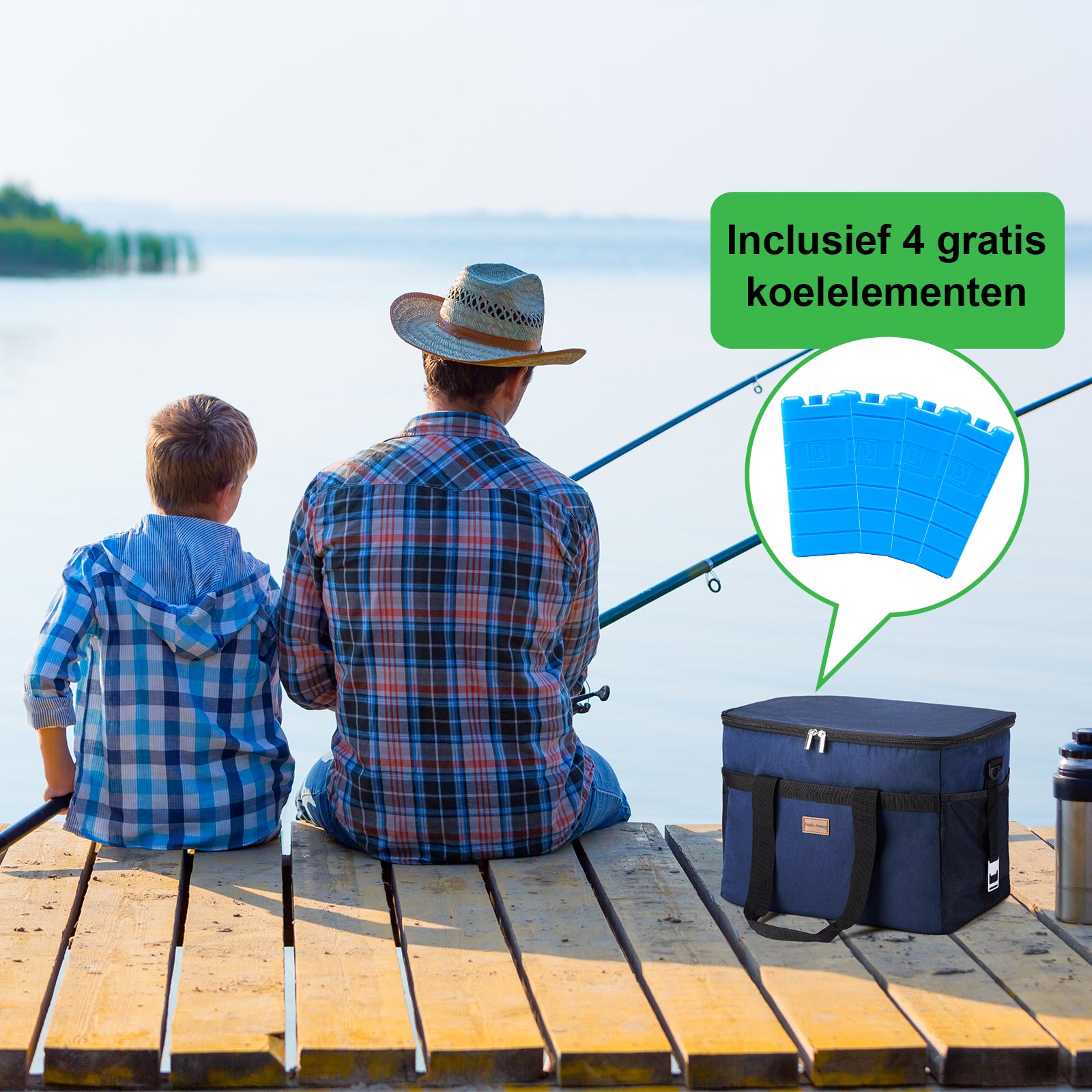 Cooler bag 30L blue - lunch bag - foldable - 4-layer insulated - incl. 4 free cooling elements and carrying strap