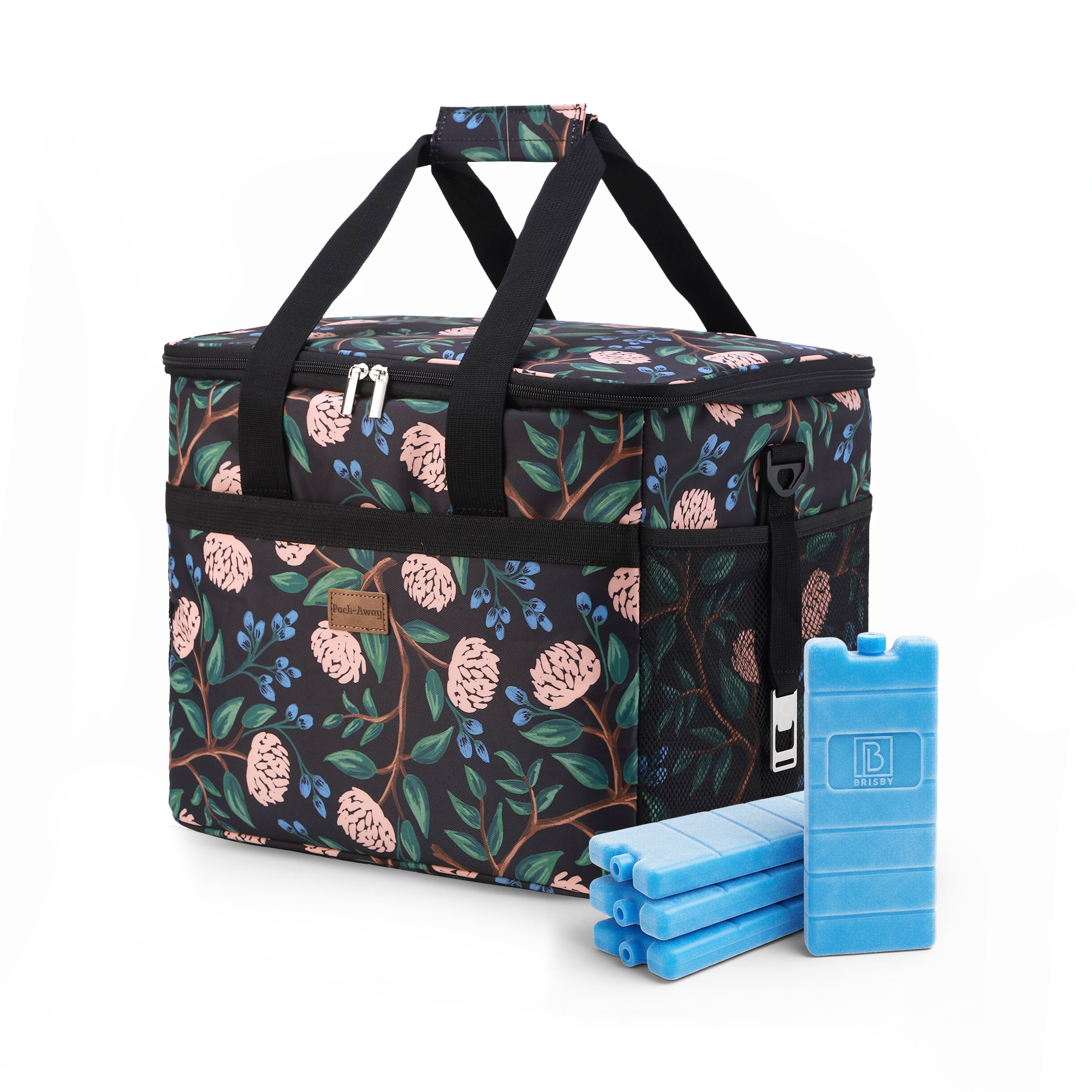Cooler bag 30L passion flower - lunch bag - foldable - 4-layer insulated - incl. 4 free cooling elements and carrying strap