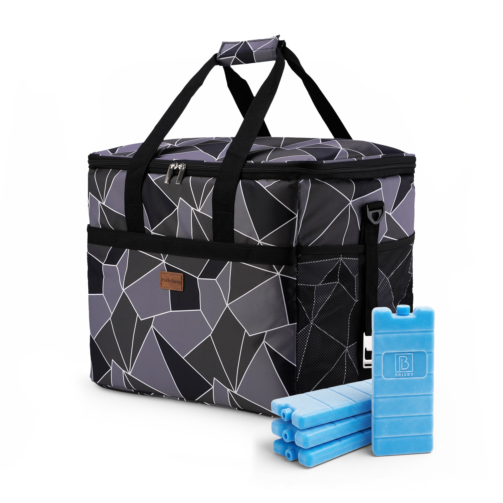 Cooler bag 40L abstract grey and black - lunch bag - foldable - 4-layer insulated - incl. 6 free cooling elements and carrying strap
