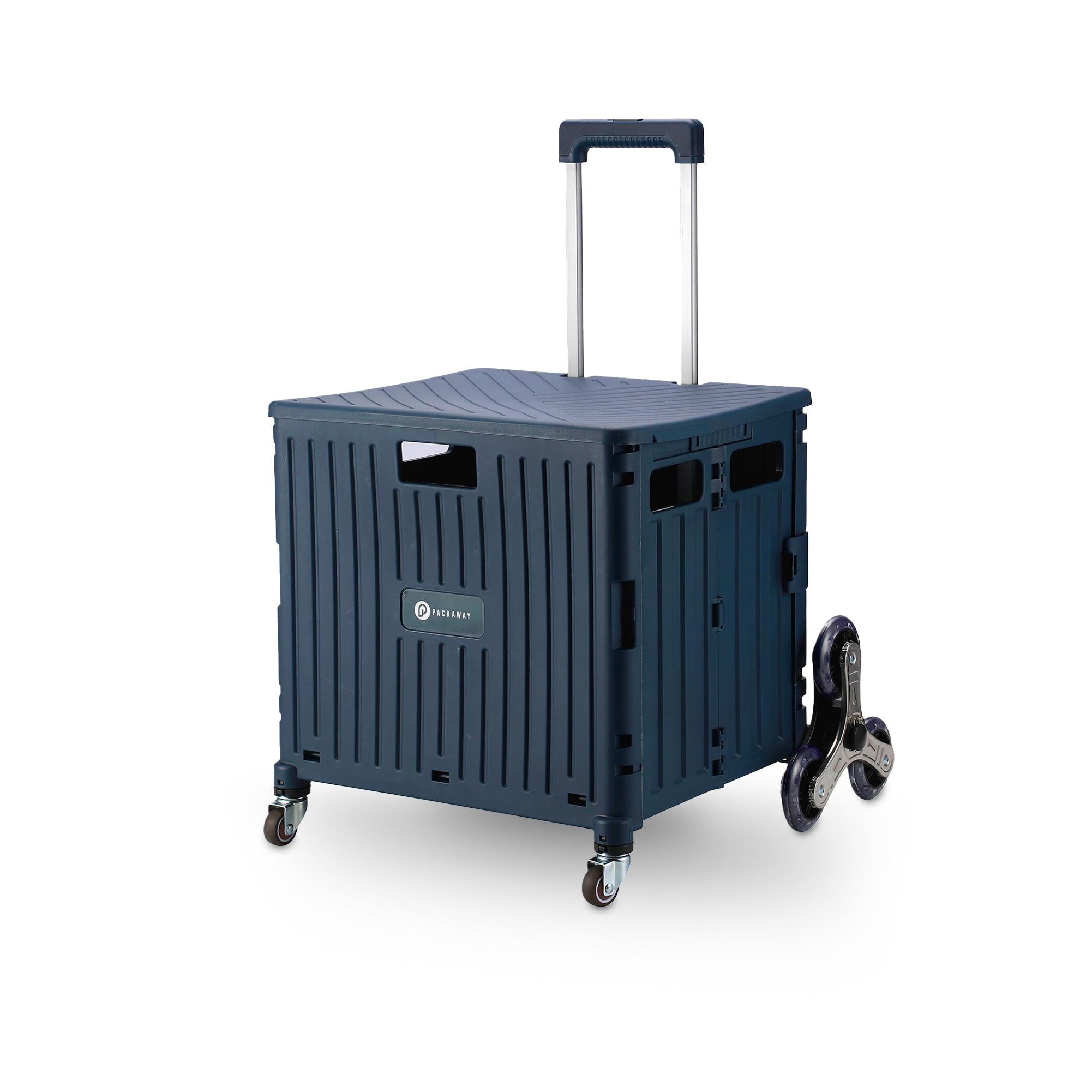 Shopping trolley 50L XL with pedal wheels blue - shopping crate - 35 kg load capacity - with lid and telescopic handle