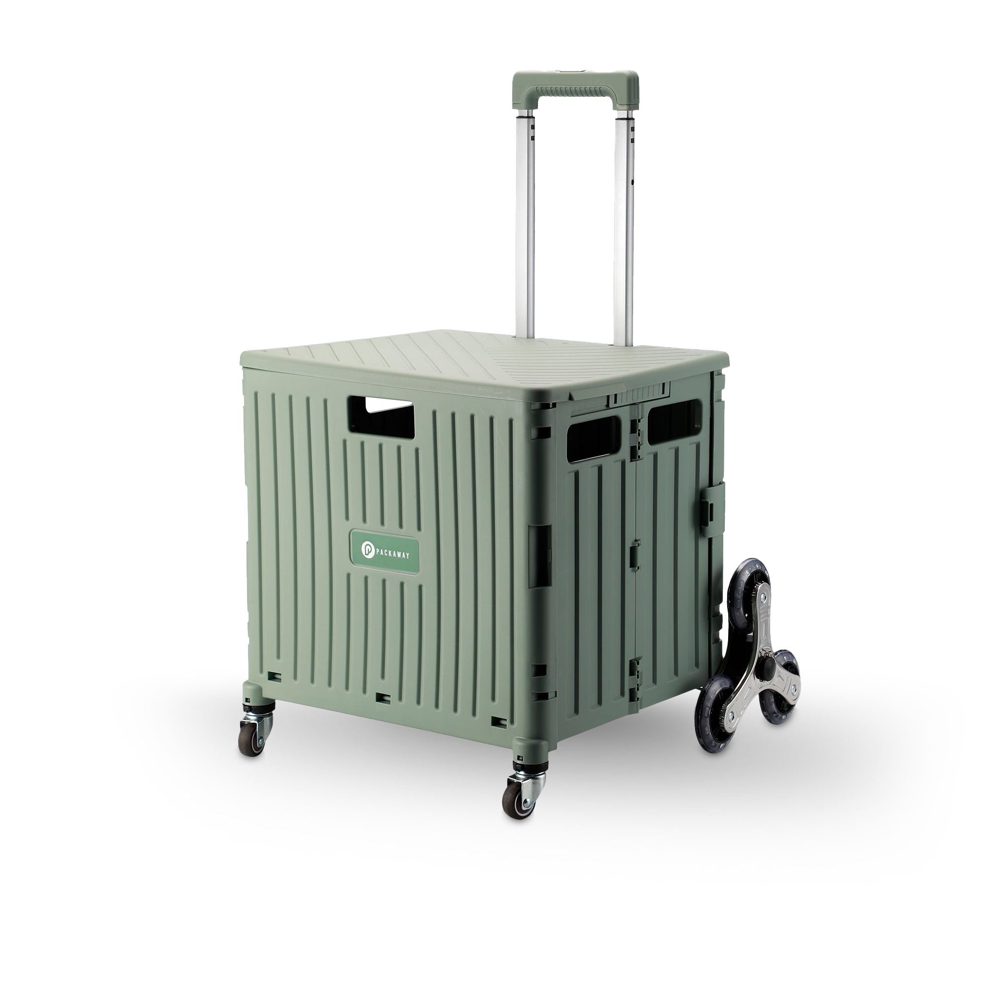 Shopping trolley 50L XL with green pedal wheels - shopping crate - 35 kg load capacity - with lid and telescopic handle