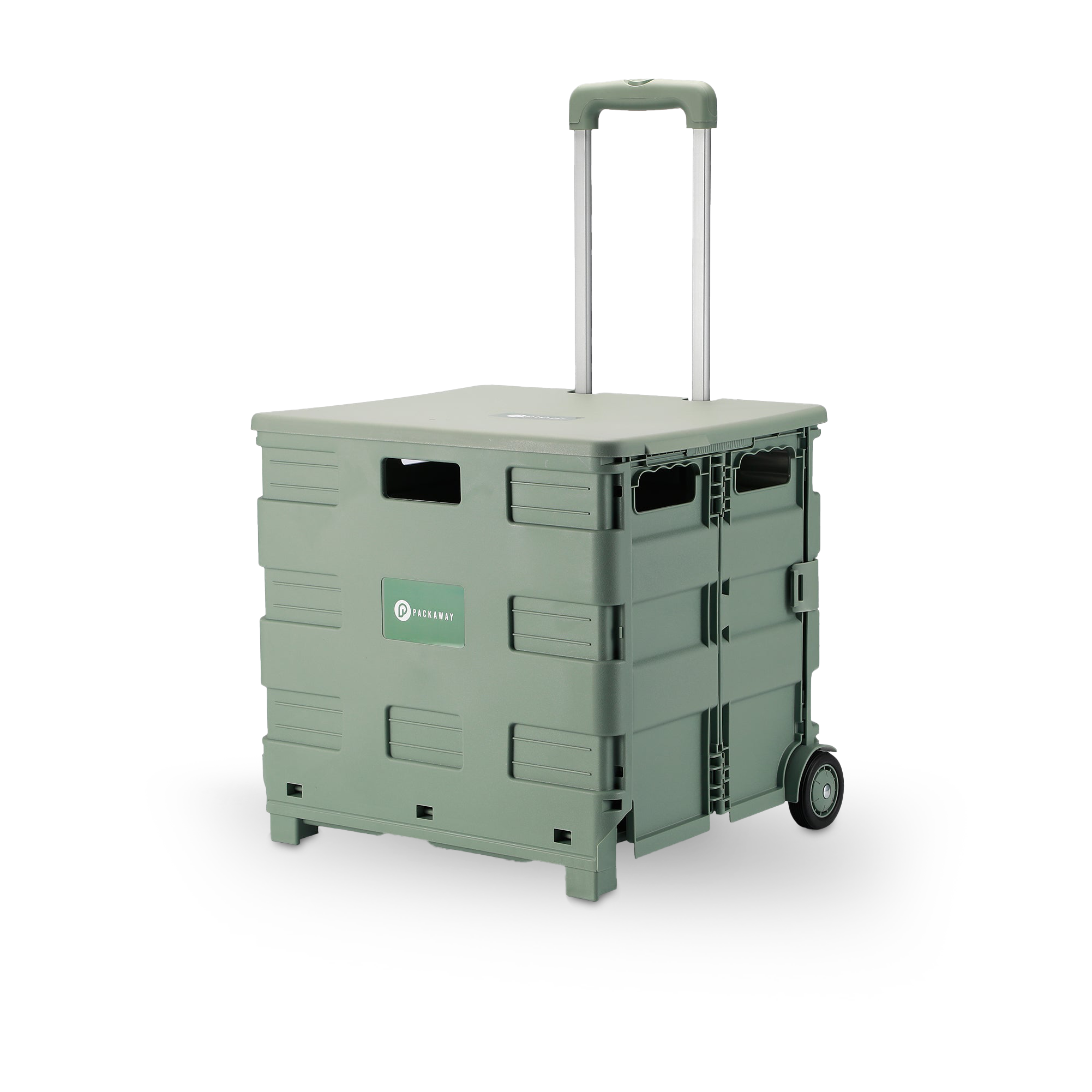 Shopping trolley 50L XL green - shopping crate - 35 kg load capacity - with lid and telescopic handle
