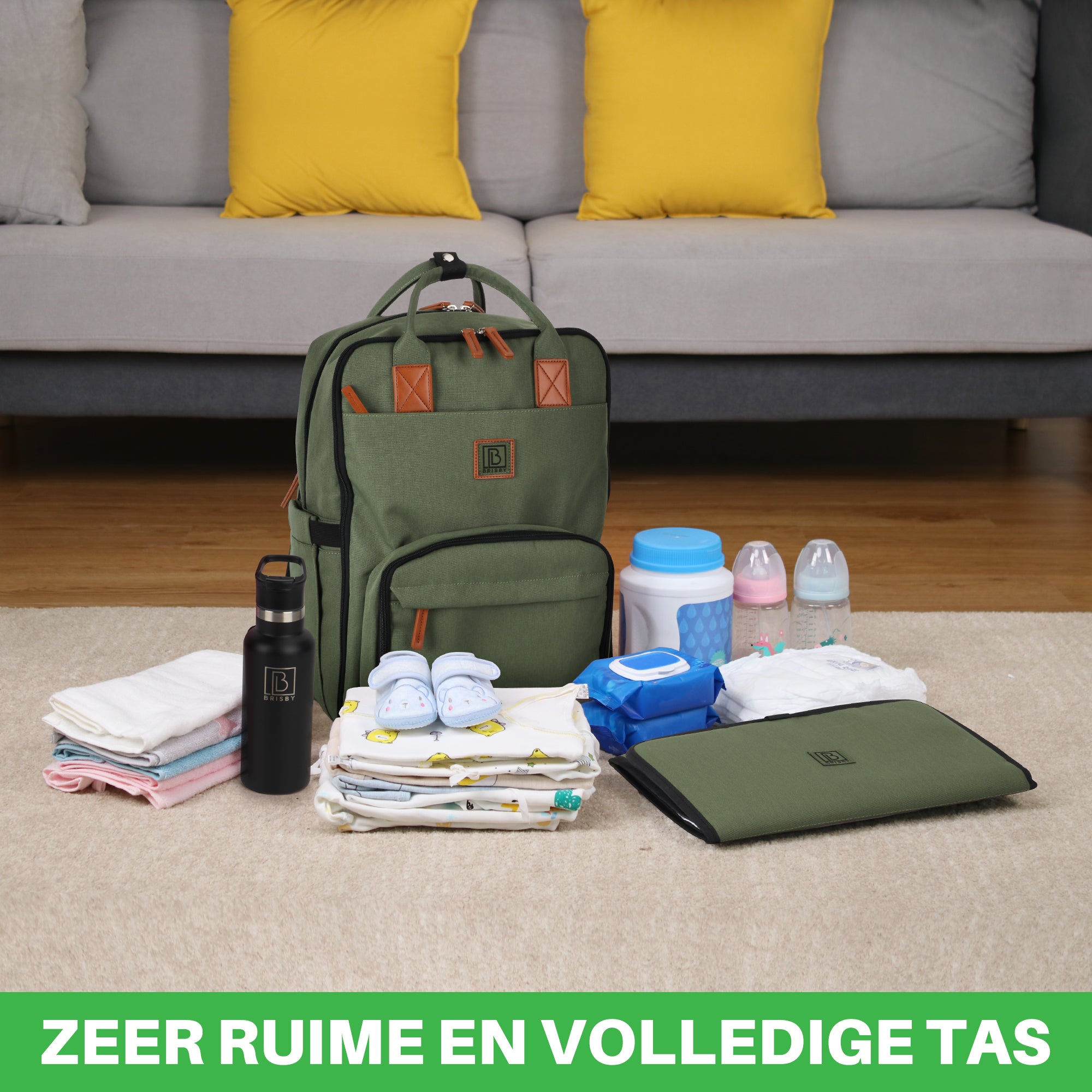 Original slijtvaste luiertas groen - verzorgingstas - incl. buggymontage en verschoningsmat
